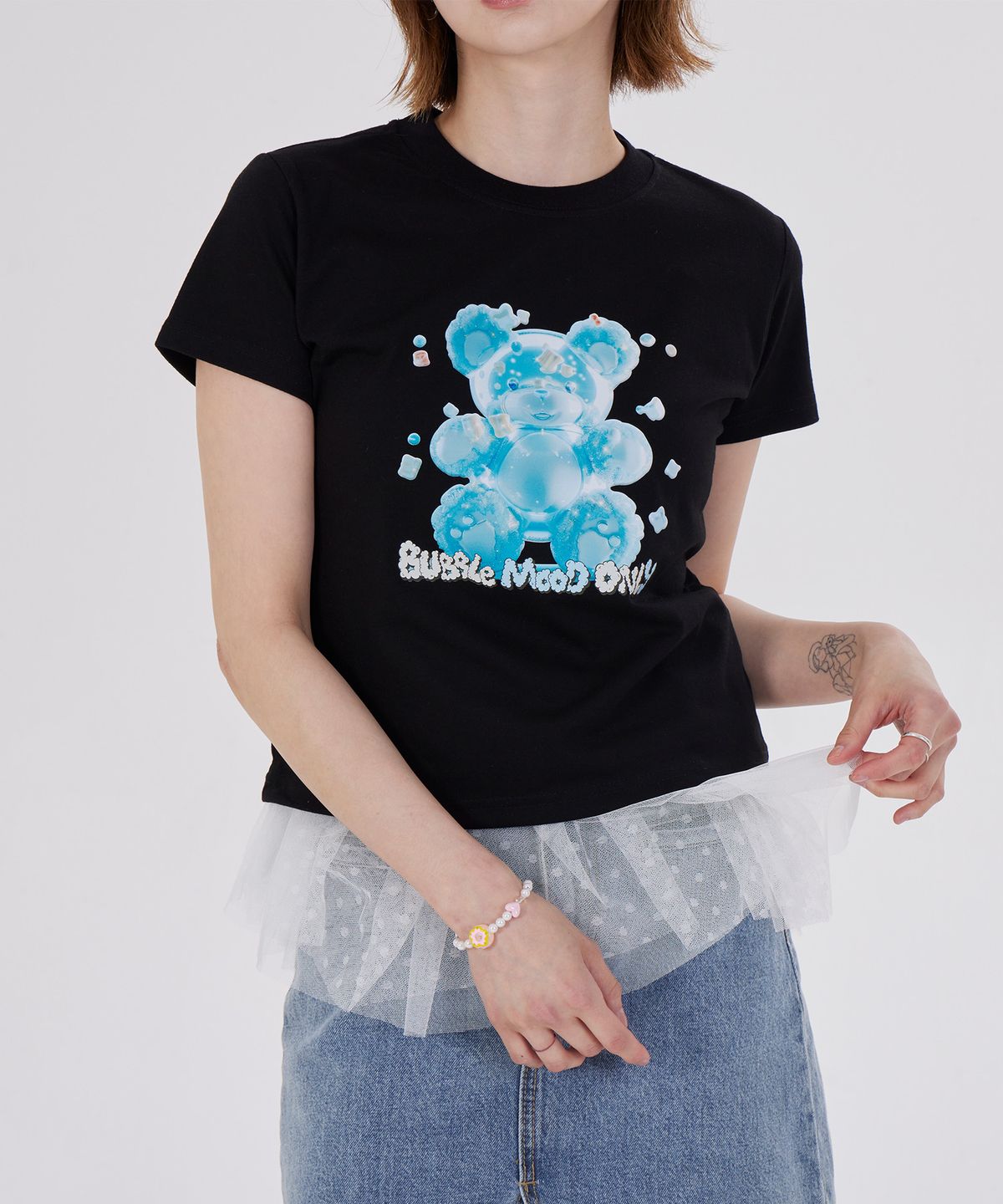 디스펑트(DYSFUNCT) COTTON CANDY BEAR SEMI CROP T-SHIRT(BLACK/BLUE)