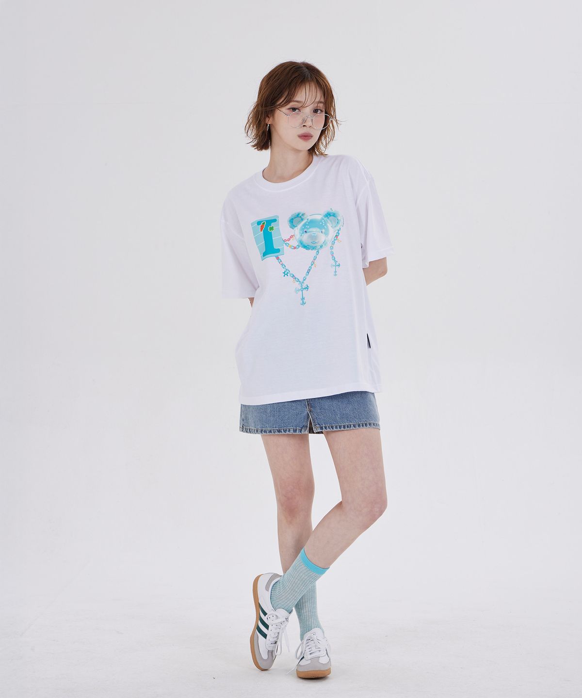 디스펑트(DYSFUNCT) I LOVE COTTON BEAR T-SHIRT(WHITE/BLUE)