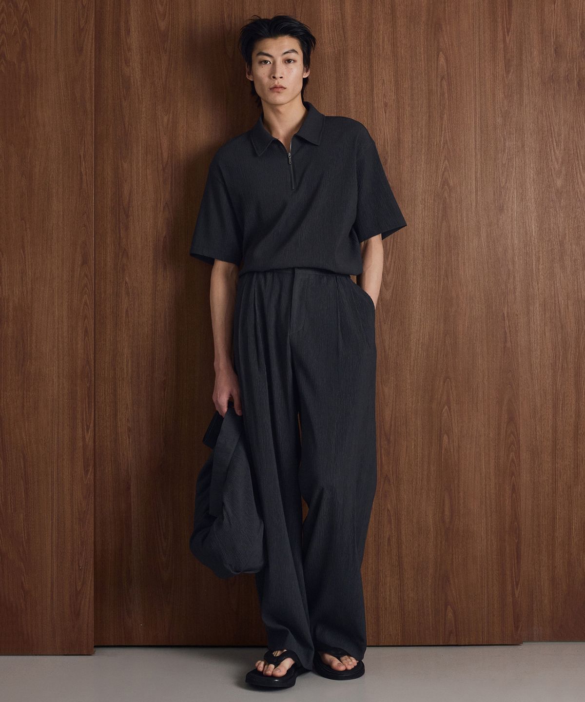 티엔지티(TNGT) [SET] Kinoshita Seersucker Jacket & Maxi-Wide Pants (Grey) 0TPA6E207G2