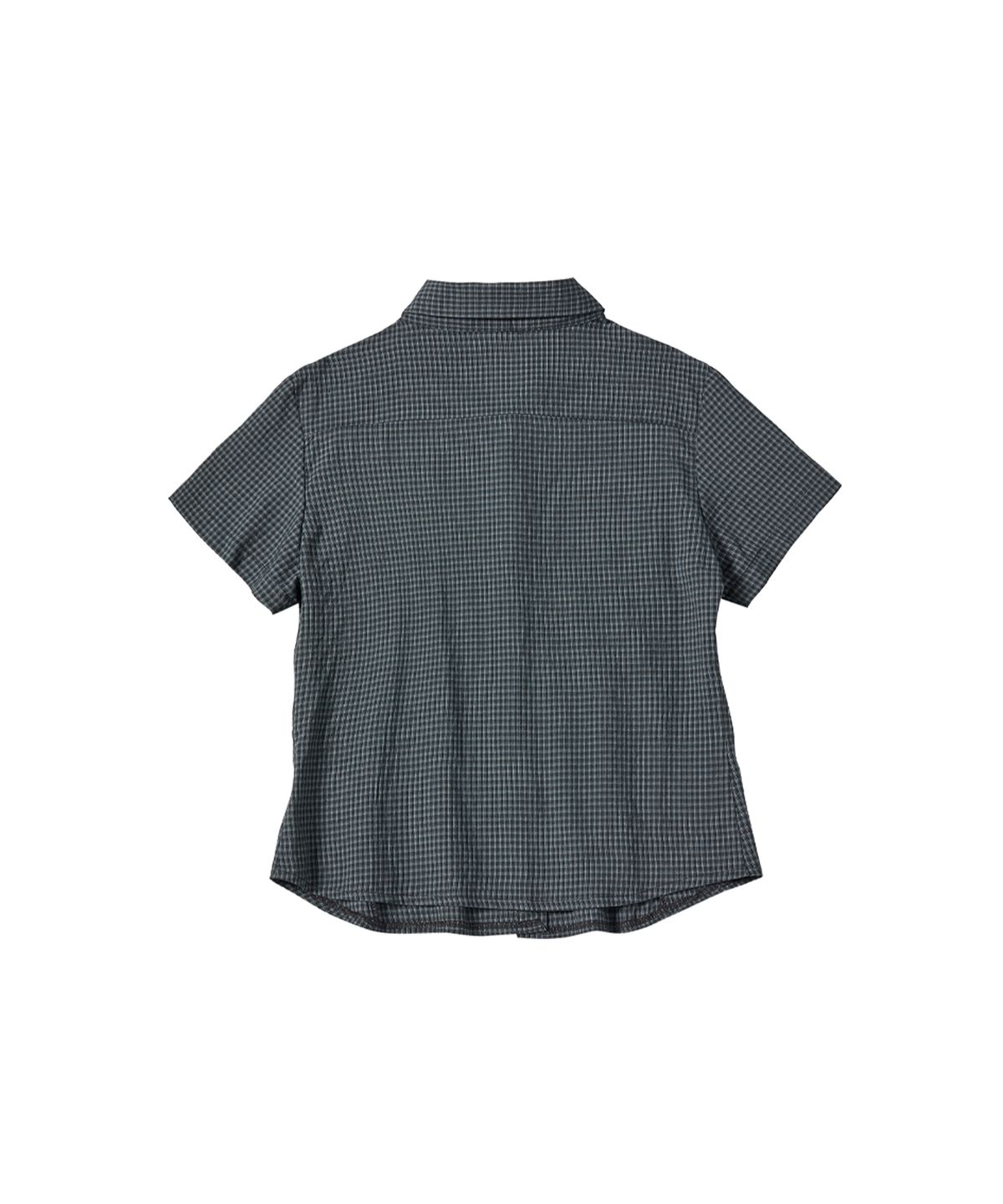 꼬모니노즈(COMONINOZ) W LINEN CHECK HALF SHIRTS [BLACK]