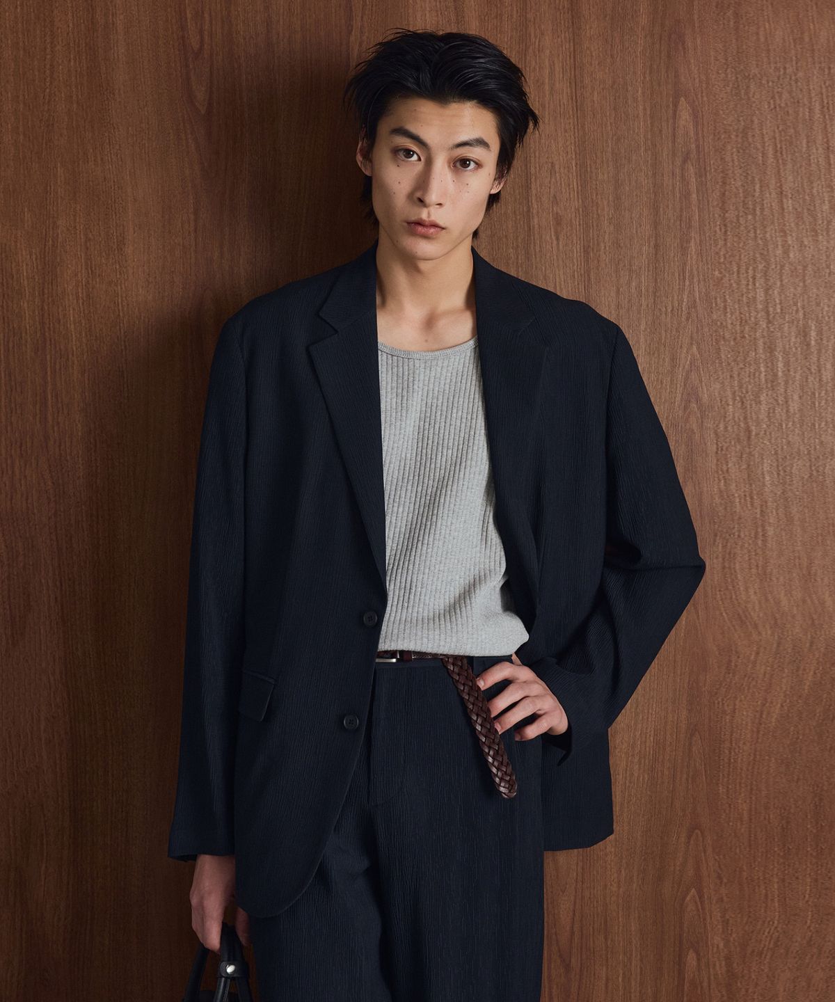 티엔지티(TNGT) [SET] Kinoshita Seersucker Jacket & Semi-Wide Pants (Navy) 0TPA6E205N2