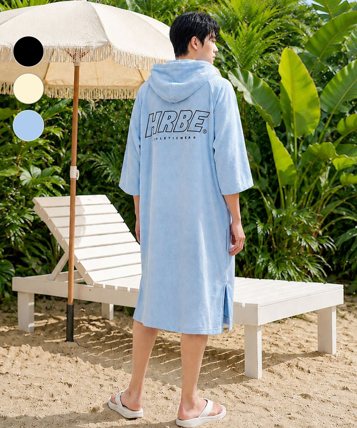 헤링본(HERRINGBONE) 후드 집업 오버핏 판초 타월 비치 커버업 (3color) / TJ510