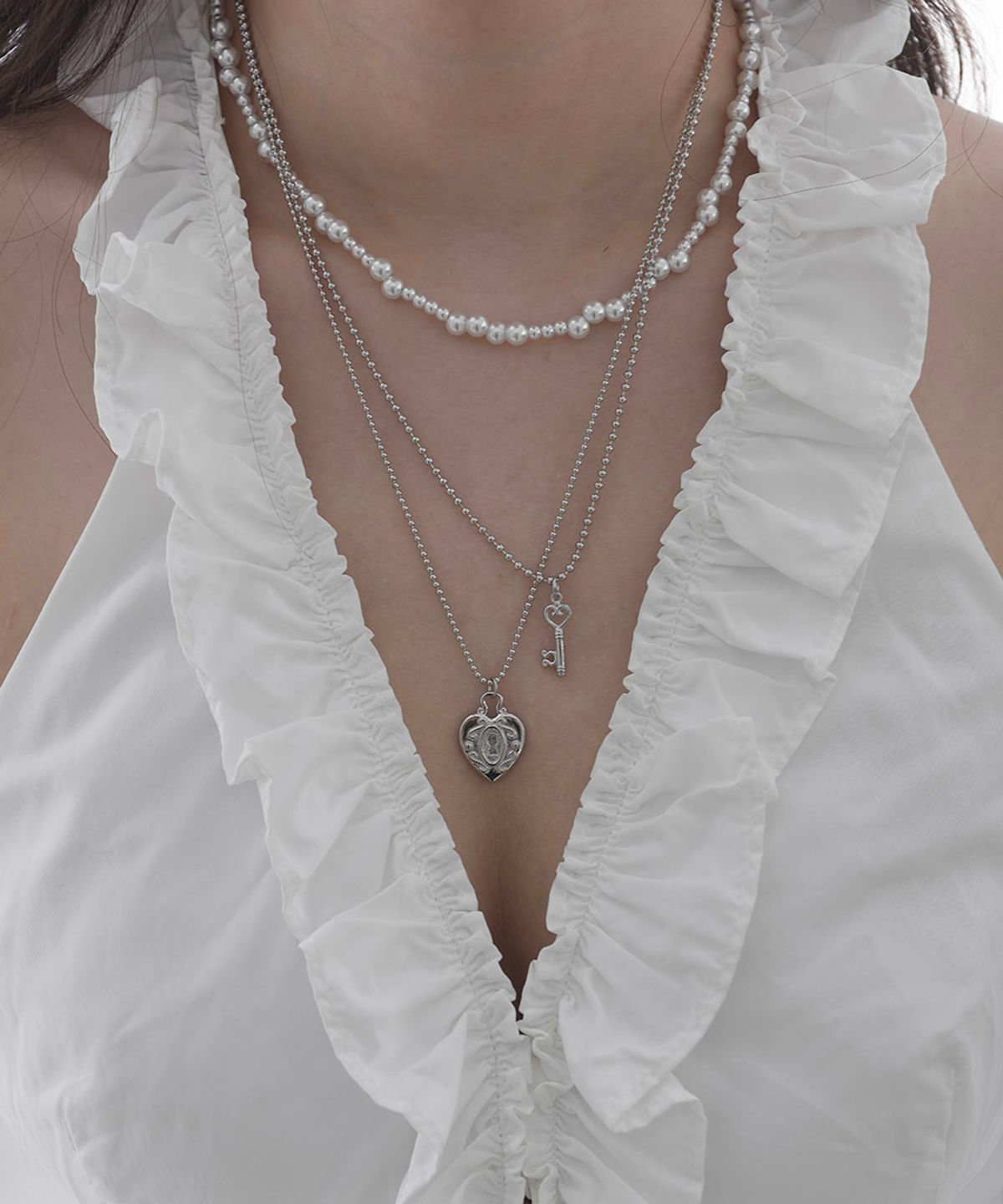 러브트릭스(LOVETRIX) 2way heart lace key&lock Necklace