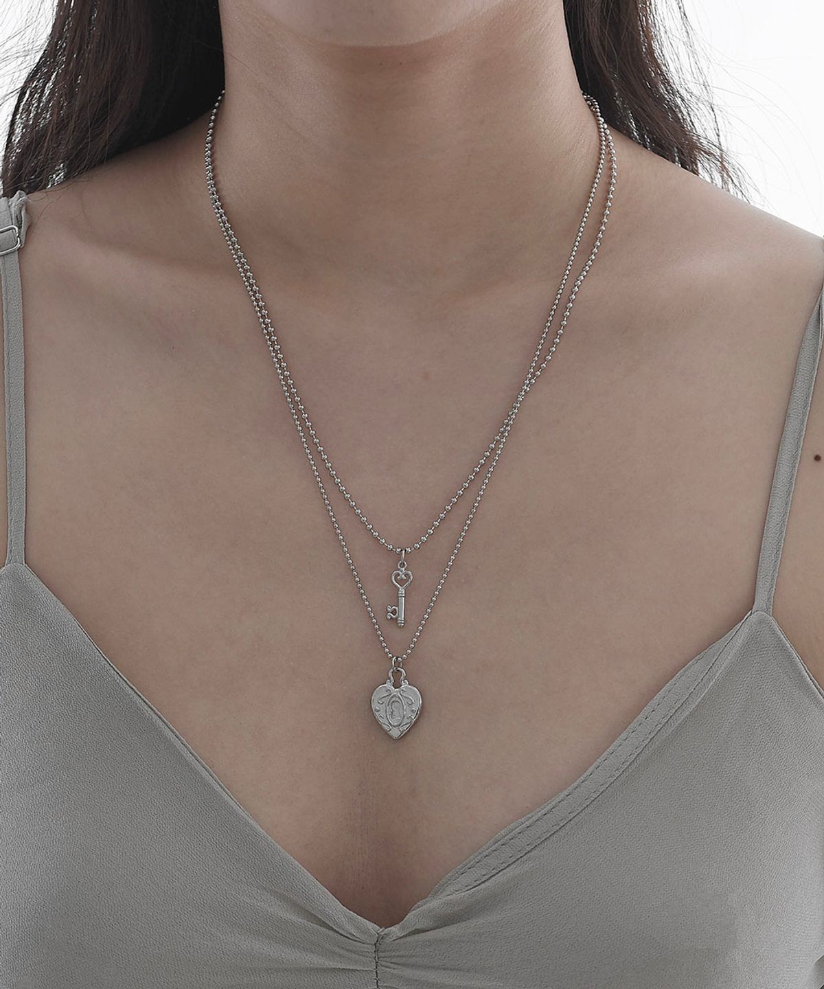 러브트릭스(LOVETRIX) 2way heart lace key&lock Necklace
