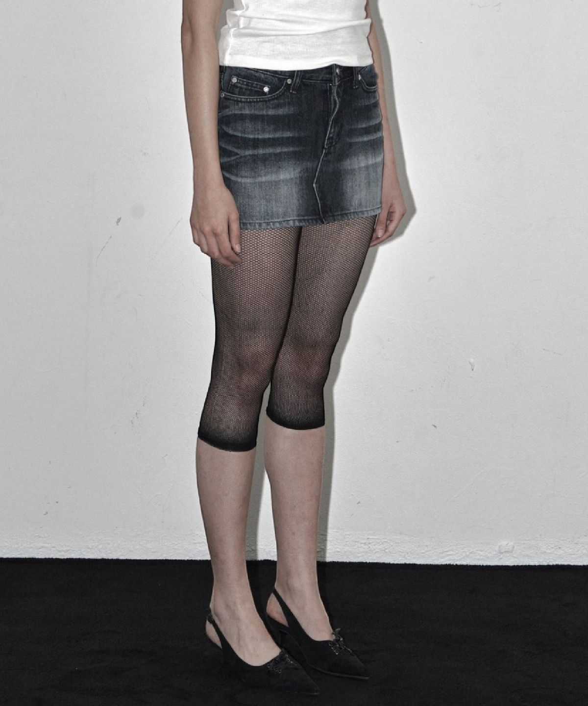 시너진(SYNERJYN) CAT WASHING MINI SKIRT BLUE BLACK