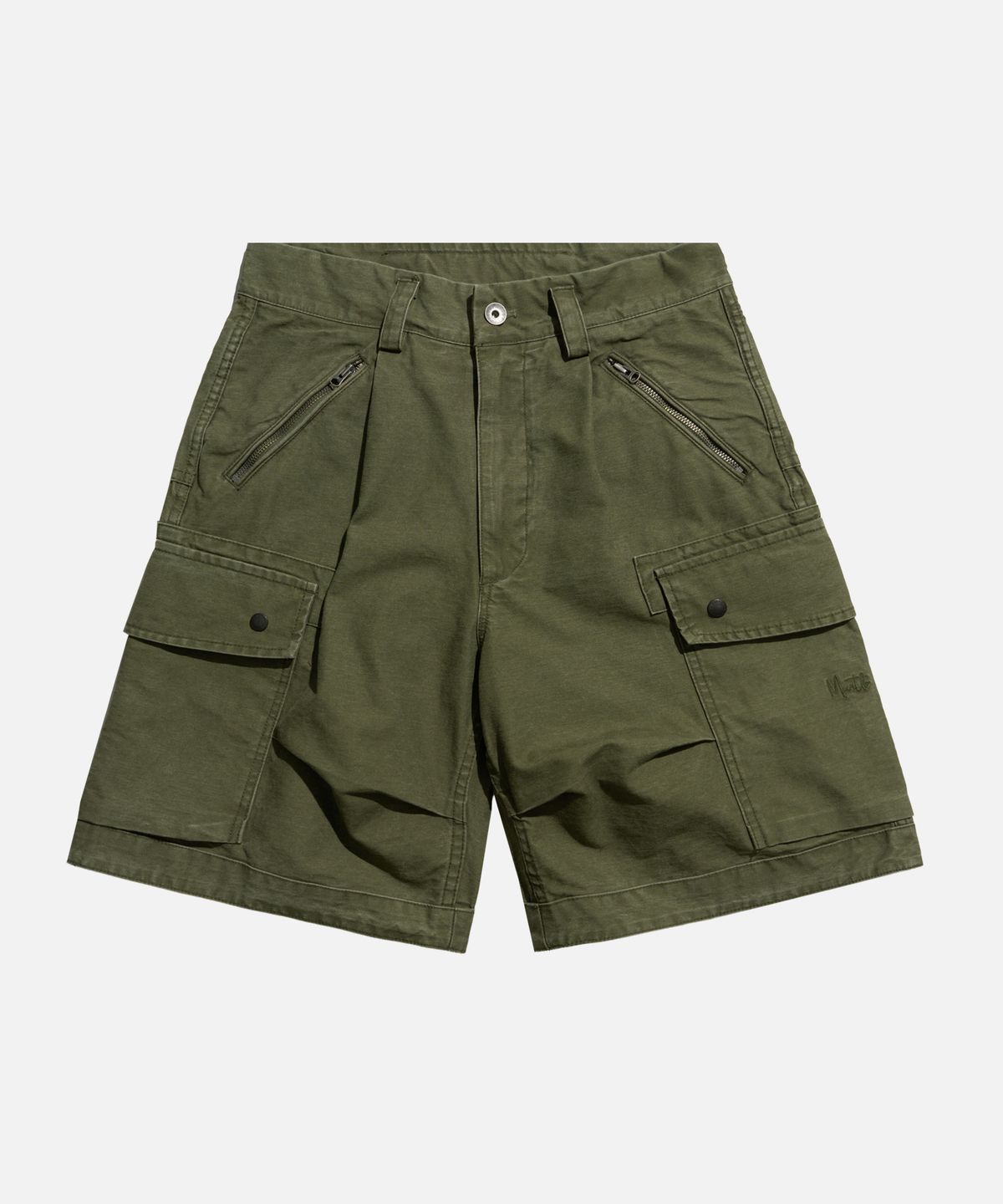 미드업데이트(MIDUPDATE) Diagonal Zip Cargo Shorts Pants Green
