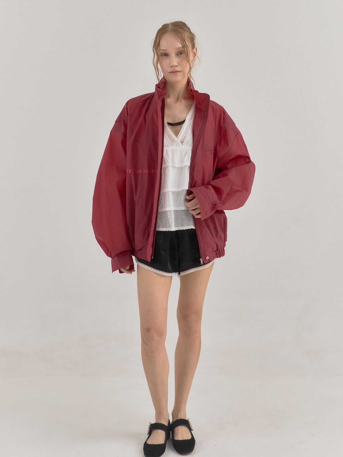 쏘리, 투 머치 러브(SORRY, TOO MUCH LOVE) Crimson Sheer Nylon Windbreaker_Red