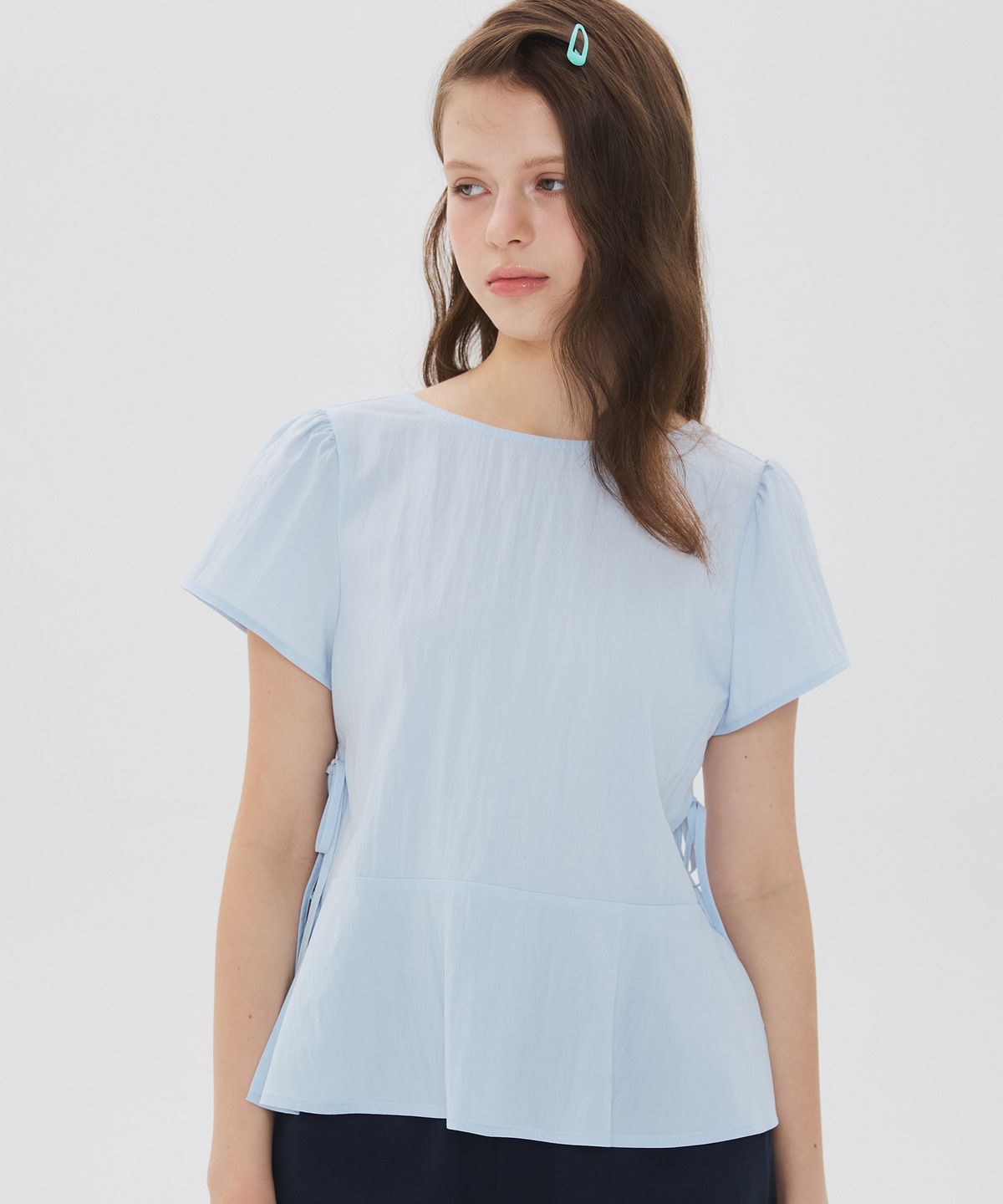 뉴루키(NEW LOOKY) Ribbon blouse_Light blue