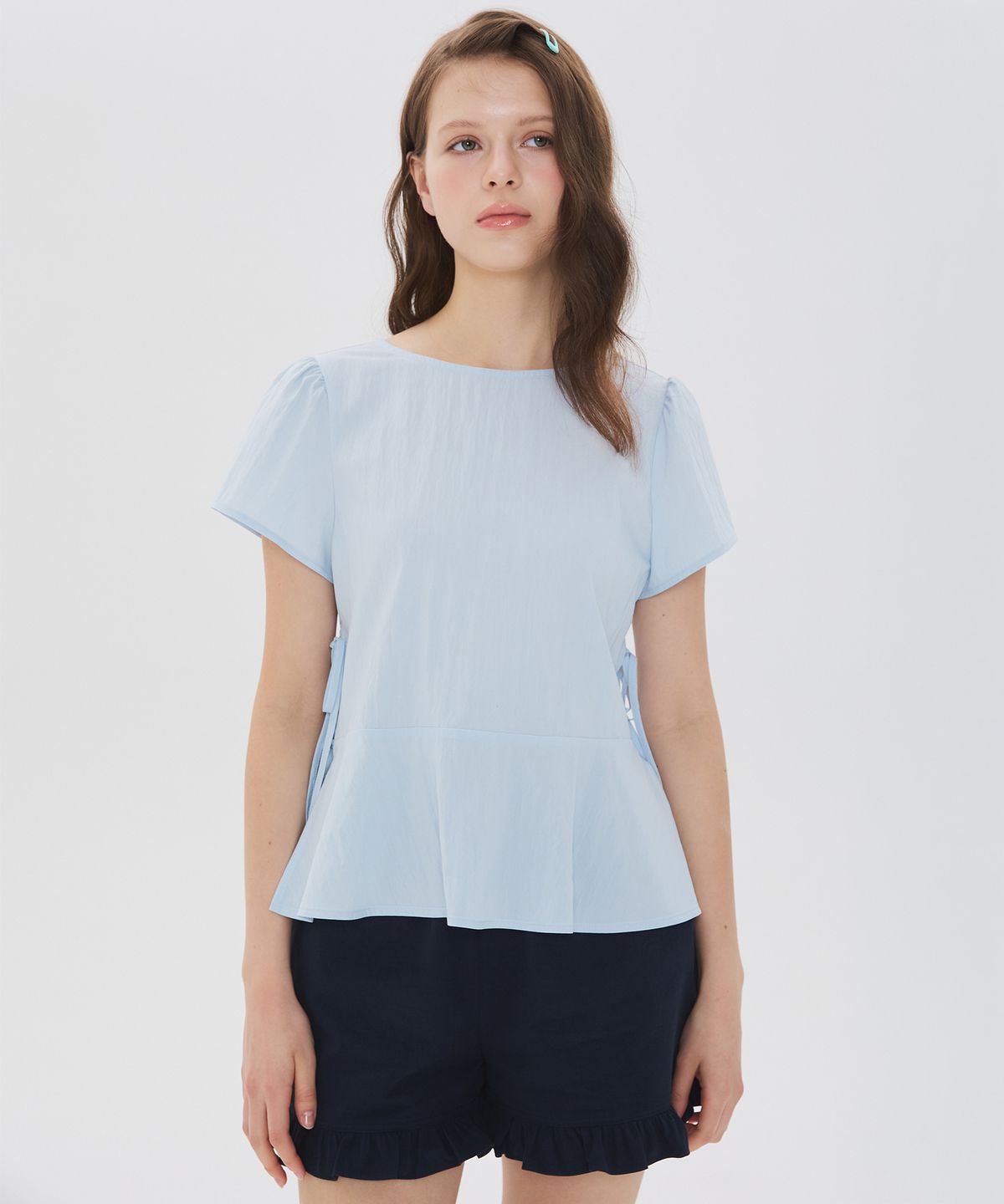 뉴루키(NEW LOOKY) Ribbon blouse_Light blue