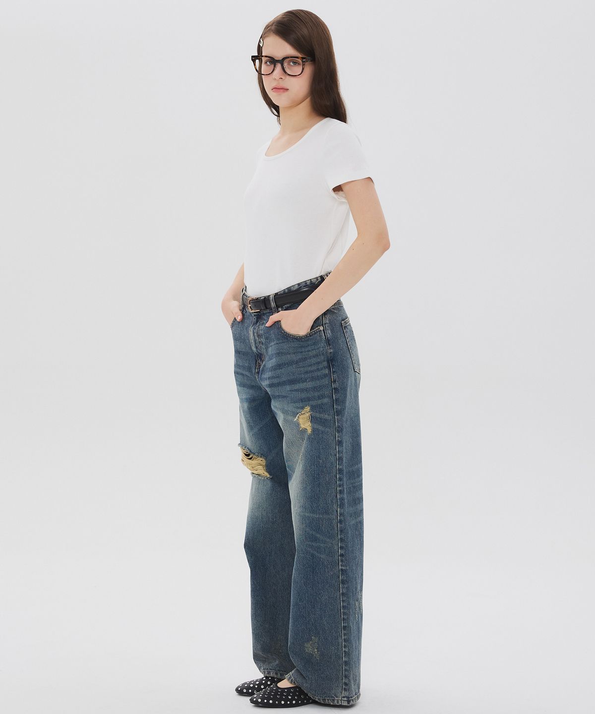 뉴루키(NEW LOOKY) U-Neck Ribbon t-Shirt_Ivory