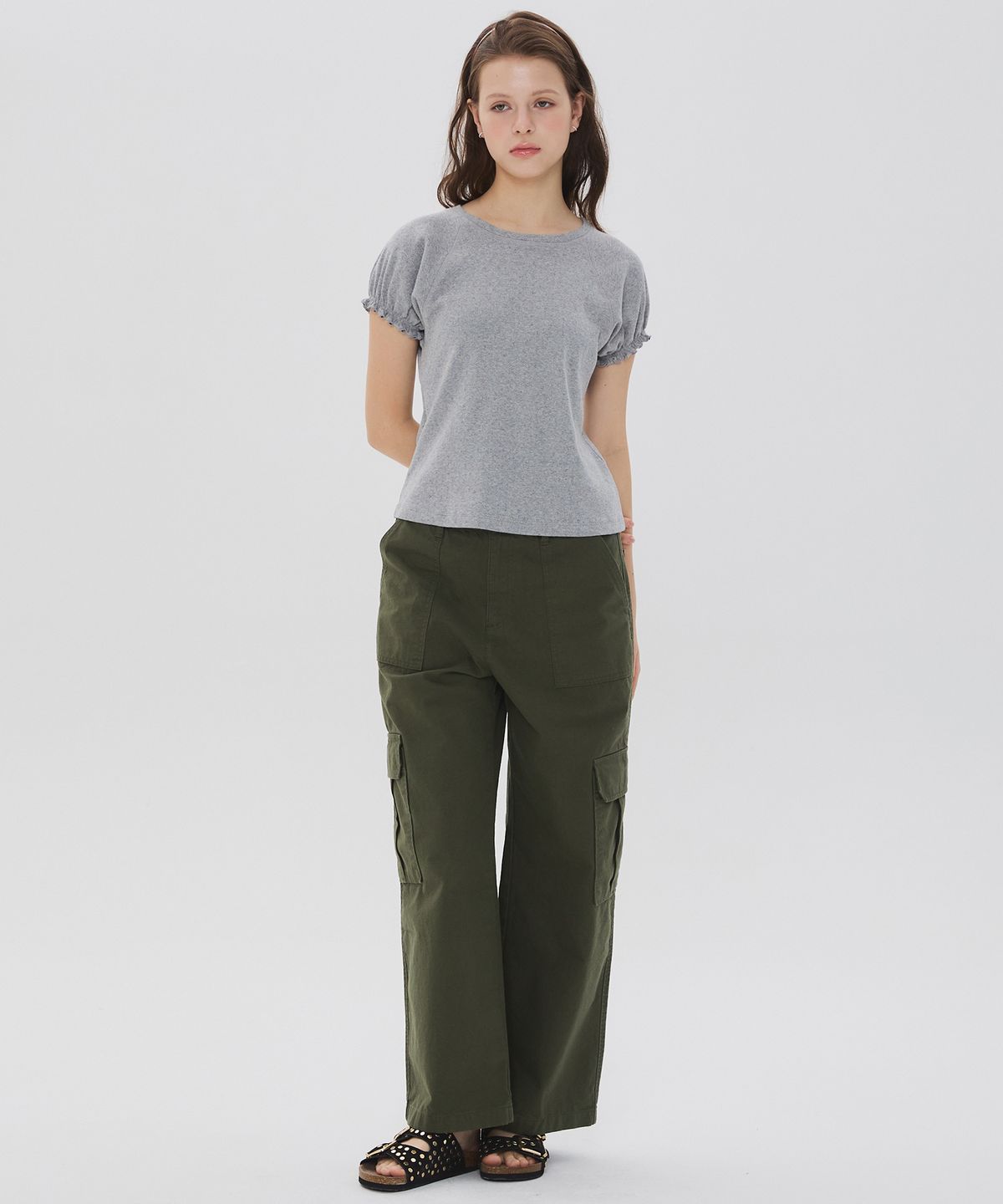 뉴루키(NEW LOOKY) Balloon sleeve t-shirt_Melange grey