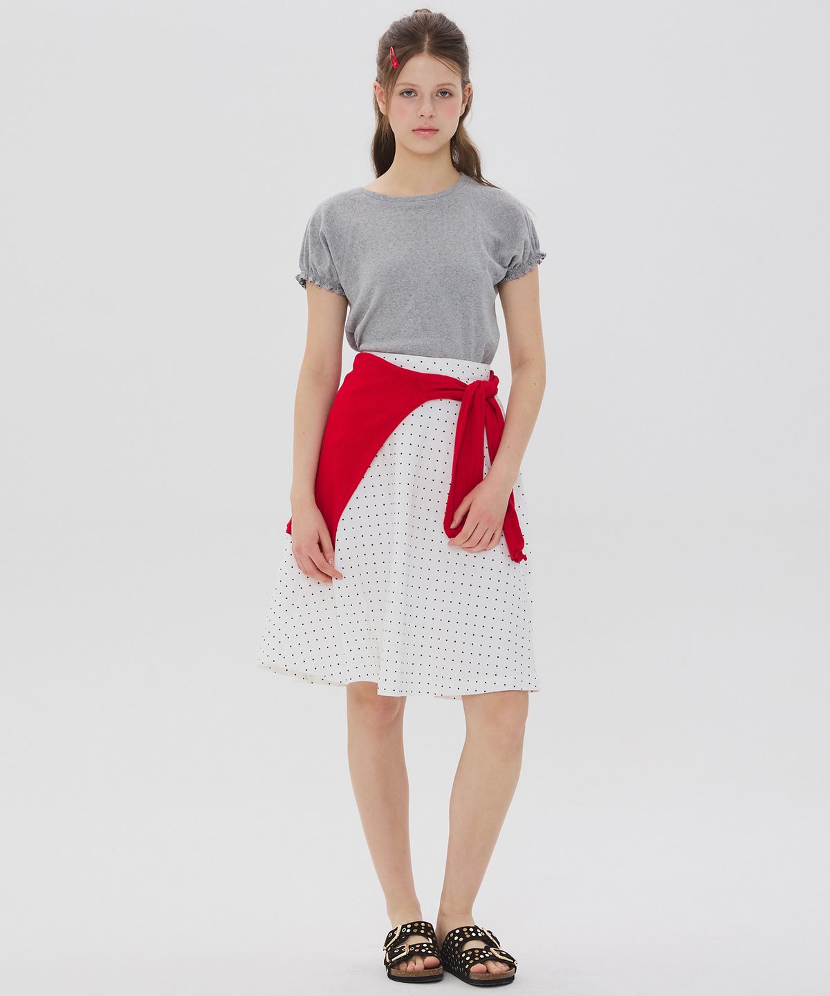 뉴루키(NEW LOOKY) Balloon sleeve t-shirt_Melange grey