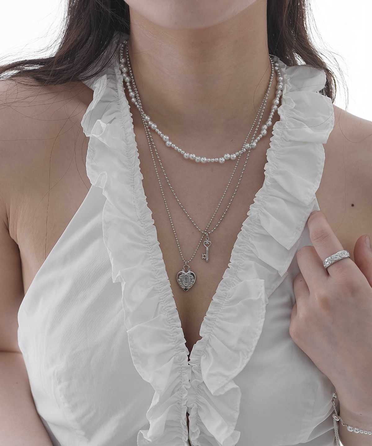 러브트릭스(LOVETRIX) silver 925 Wave glass pearl  Necklace&Bracelet(set)