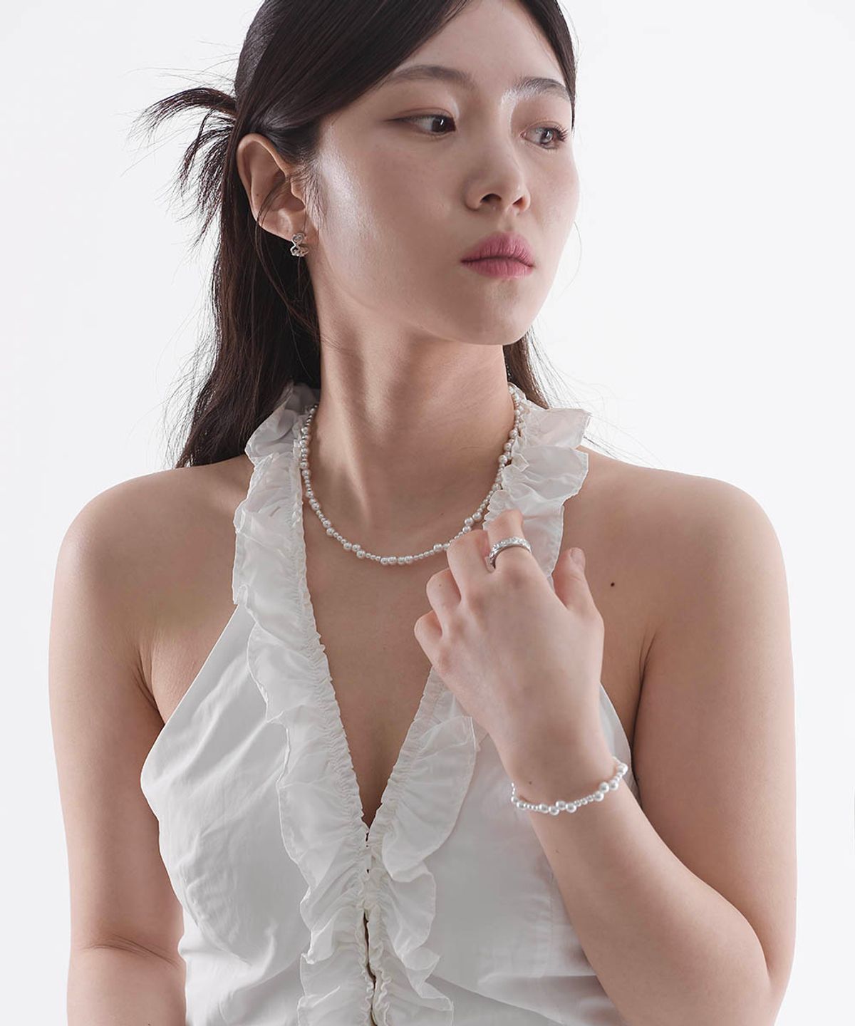 러브트릭스(LOVETRIX) silver 925 Wave glass pearl  Necklace&Bracelet(set)