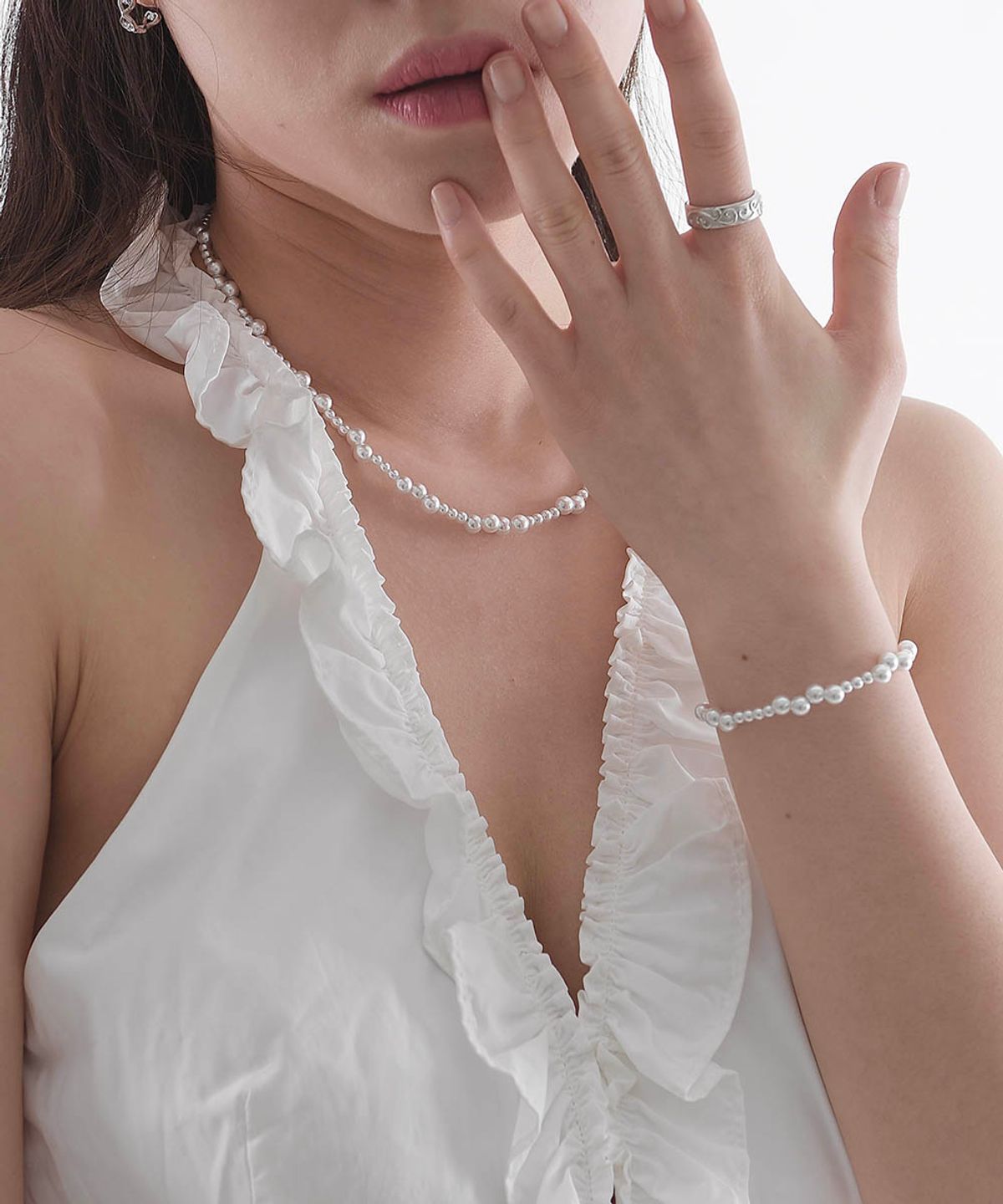 러브트릭스(LOVETRIX) silver 925 Wave glass pearl  Necklace&Bracelet(set)