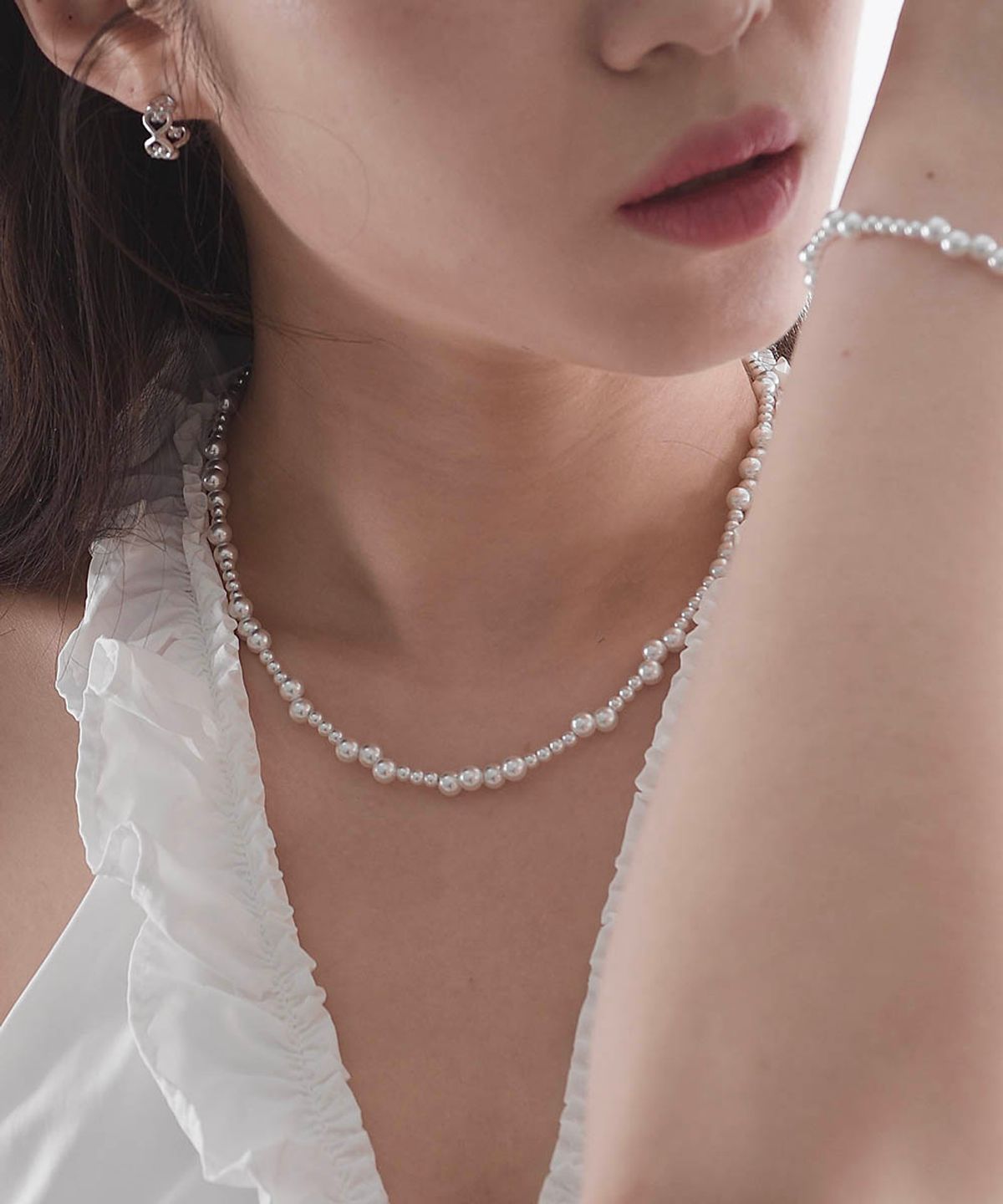 러브트릭스(LOVETRIX) silver 925 Wave glass pearl  Necklace&Bracelet(set)