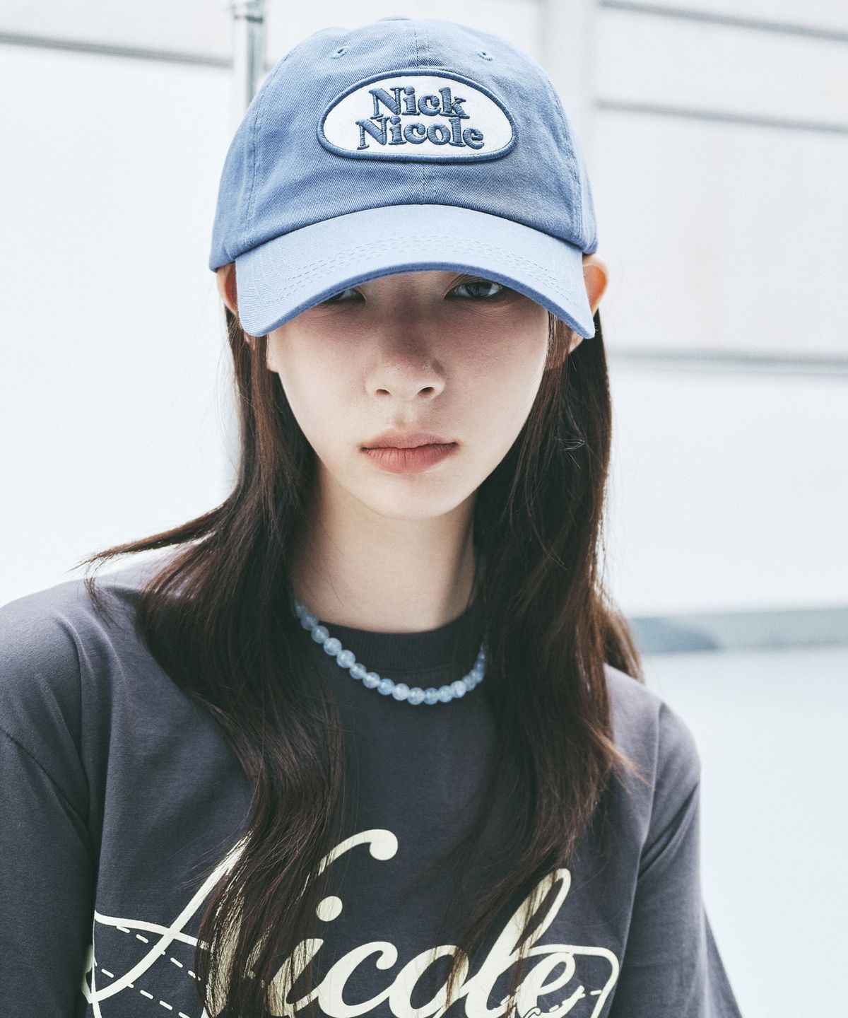 닉앤니콜(NICK&NICOLE) OVAL WAPPEN BALL CAP_BLUE GRAY