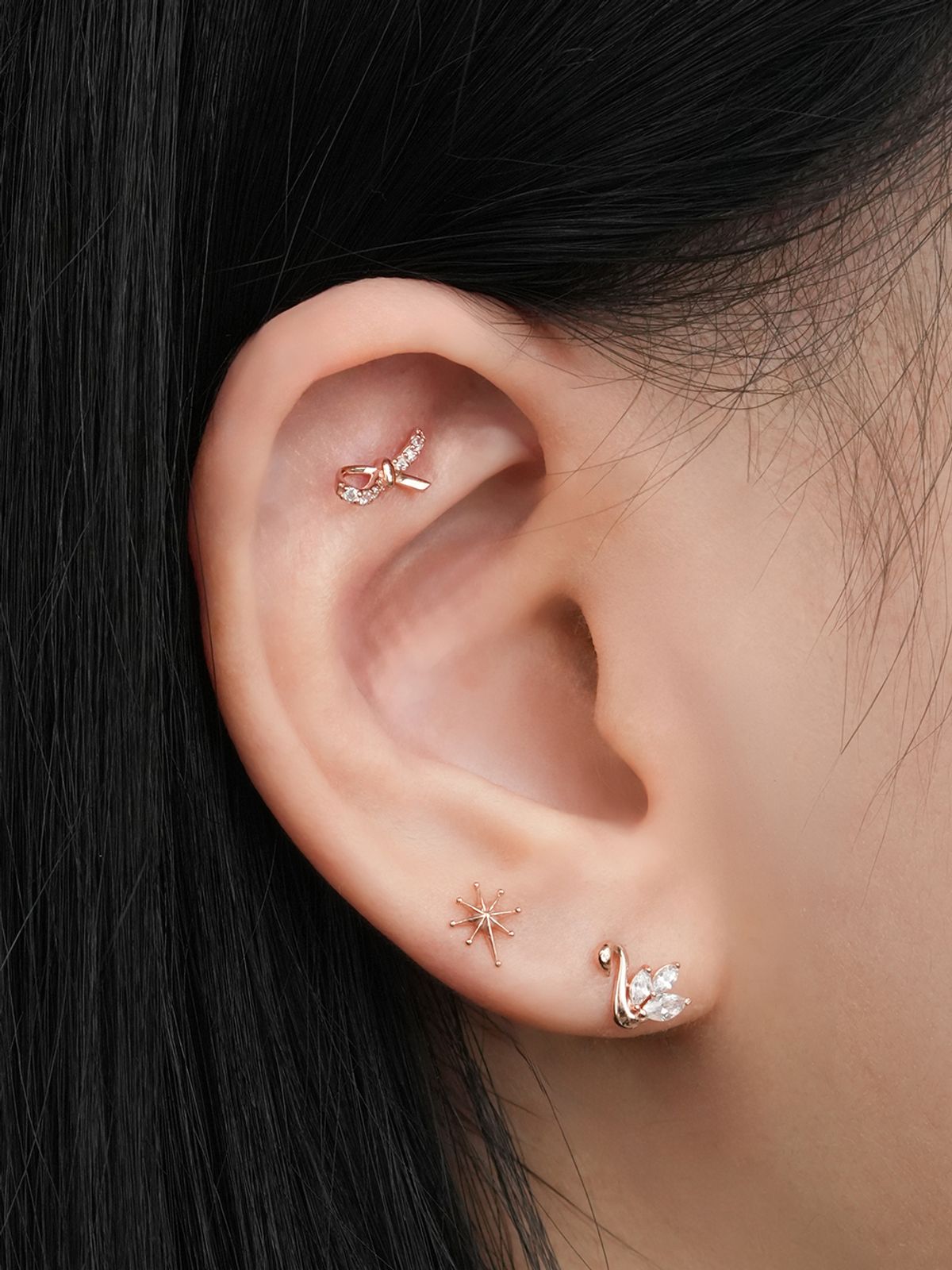 미니멀피어싱(MINIMALPIERCING) 14K 큐빅 스완 실루엣 피어싱 귀걸이