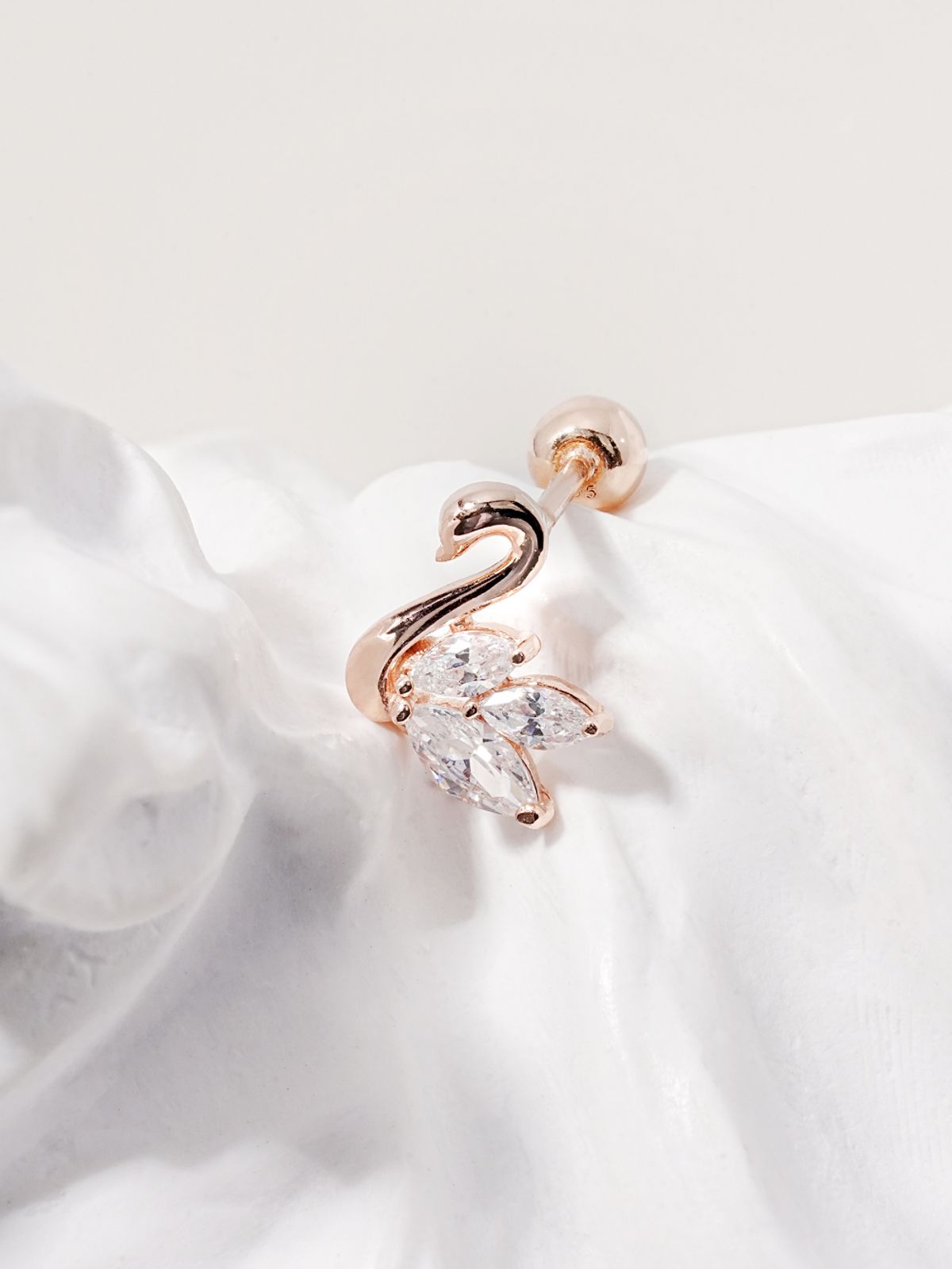미니멀피어싱(MINIMALPIERCING) 14K 큐빅 스완 실루엣 피어싱 귀걸이
