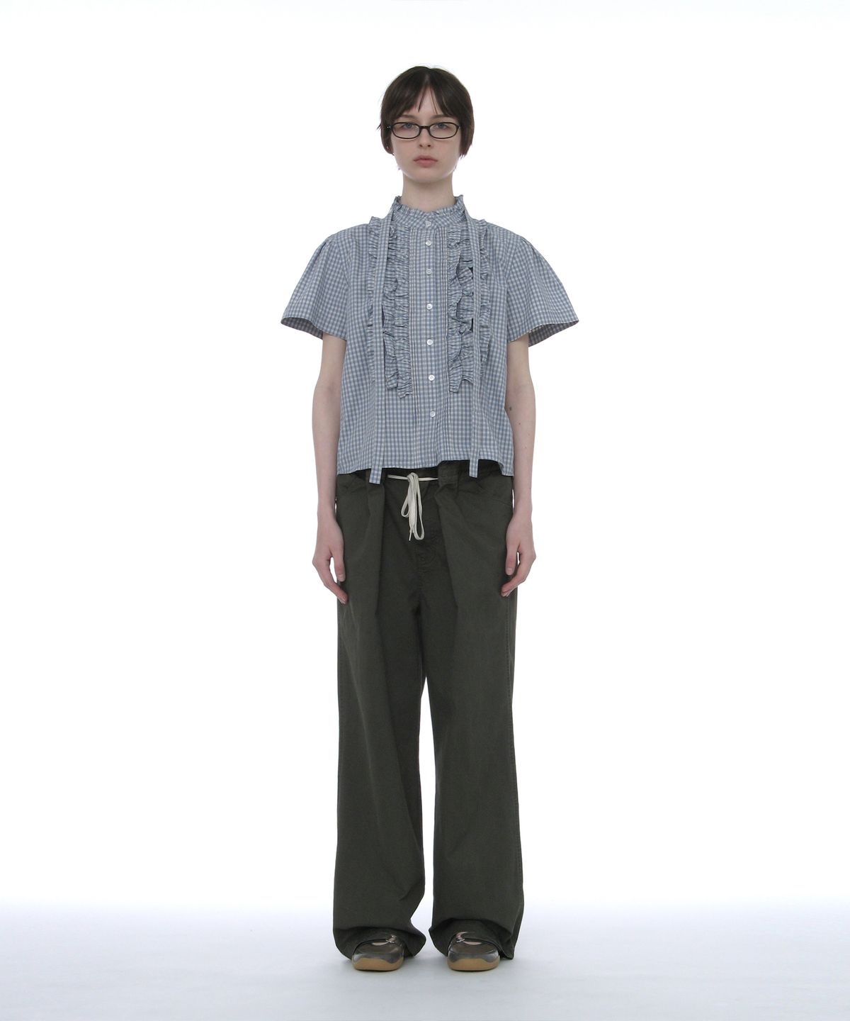 파르티멘토 우먼(PARTIMENTO WOMEN) 워시드 드로스트링 치노 팬츠_카키 그린
