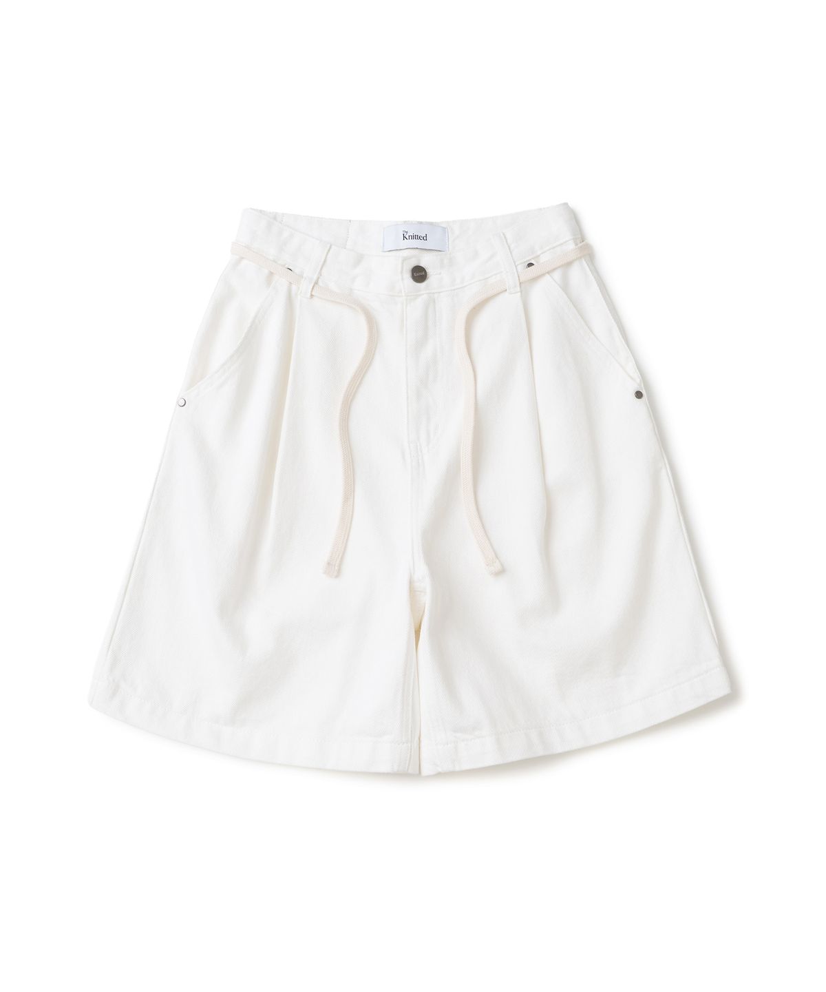 니티드(KNITTED) (UNISEX)아웃스트링 버뮤다 데님 하프 팬츠 CREAM