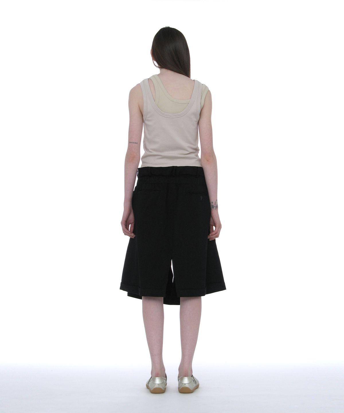 파르티멘토 우먼(PARTIMENTO WOMEN) 폴드오버 웨이스트 미디 스커트_블랙
