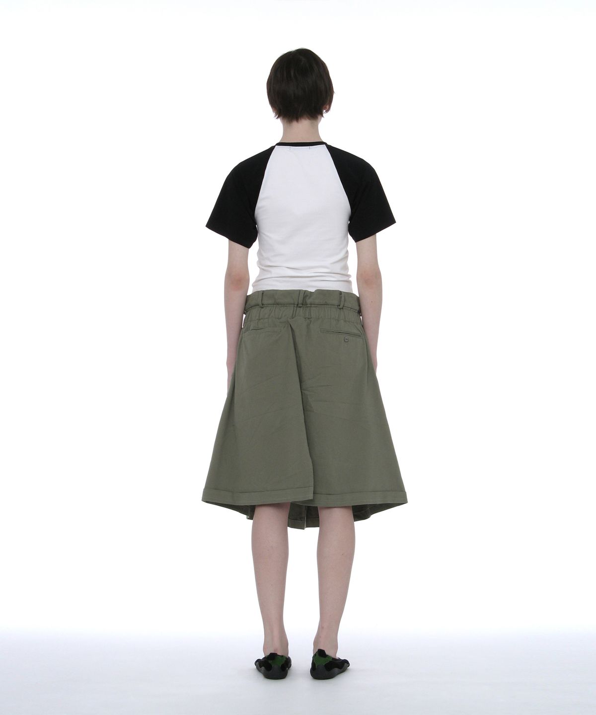파르티멘토 우먼(PARTIMENTO WOMEN) 폴드오버 웨이스트 미디 스커트_카키 그린