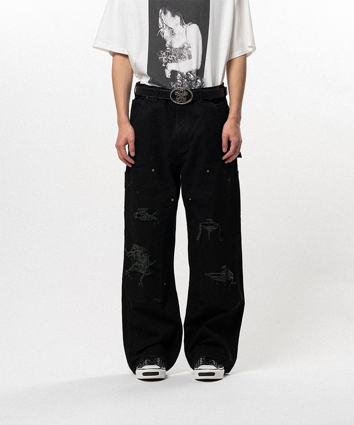 카미야(KAMIYA) BORO Duck Painter Pants - BLACK