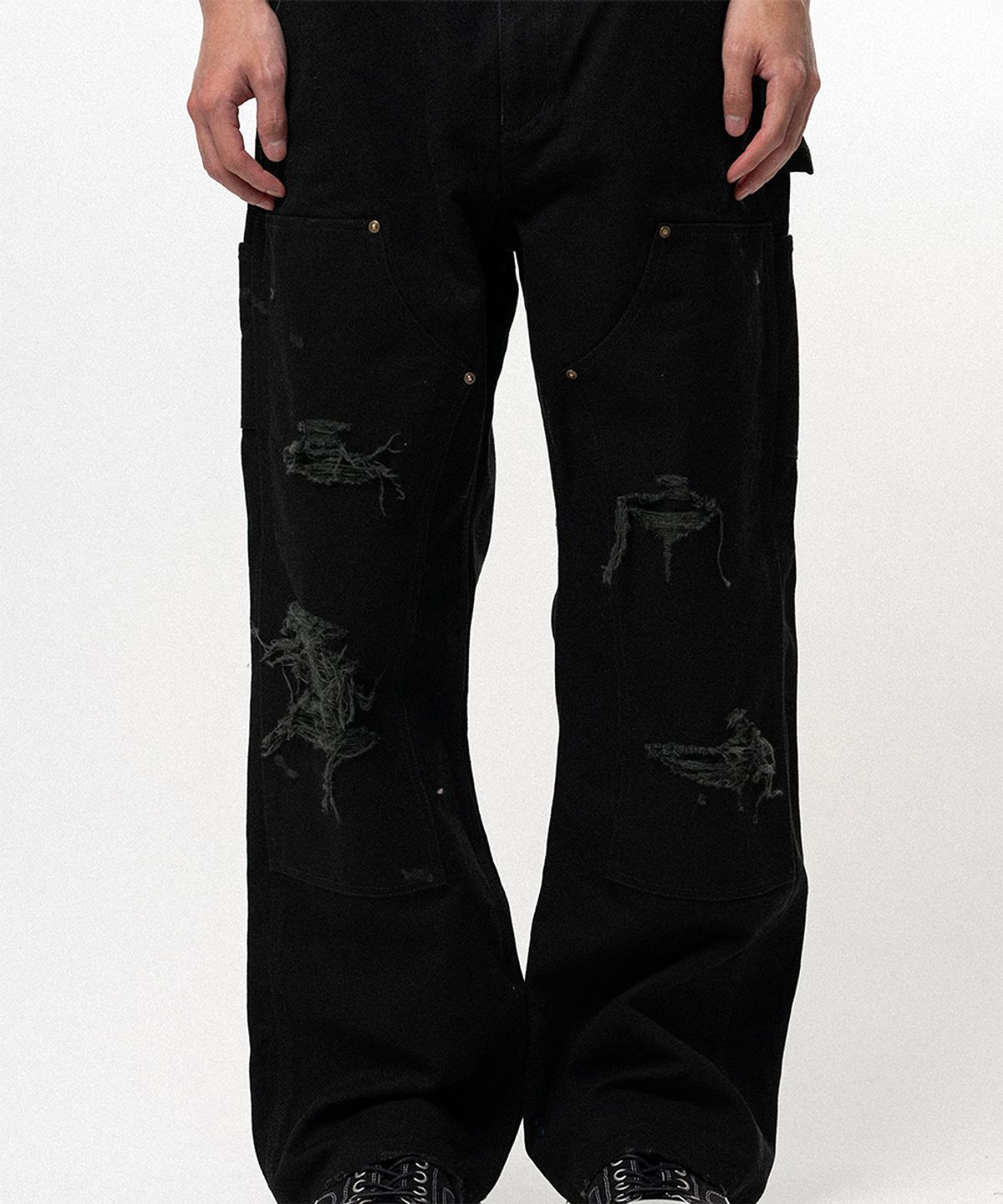 카미야(KAMIYA) BORO Duck Painter Pants - BLACK