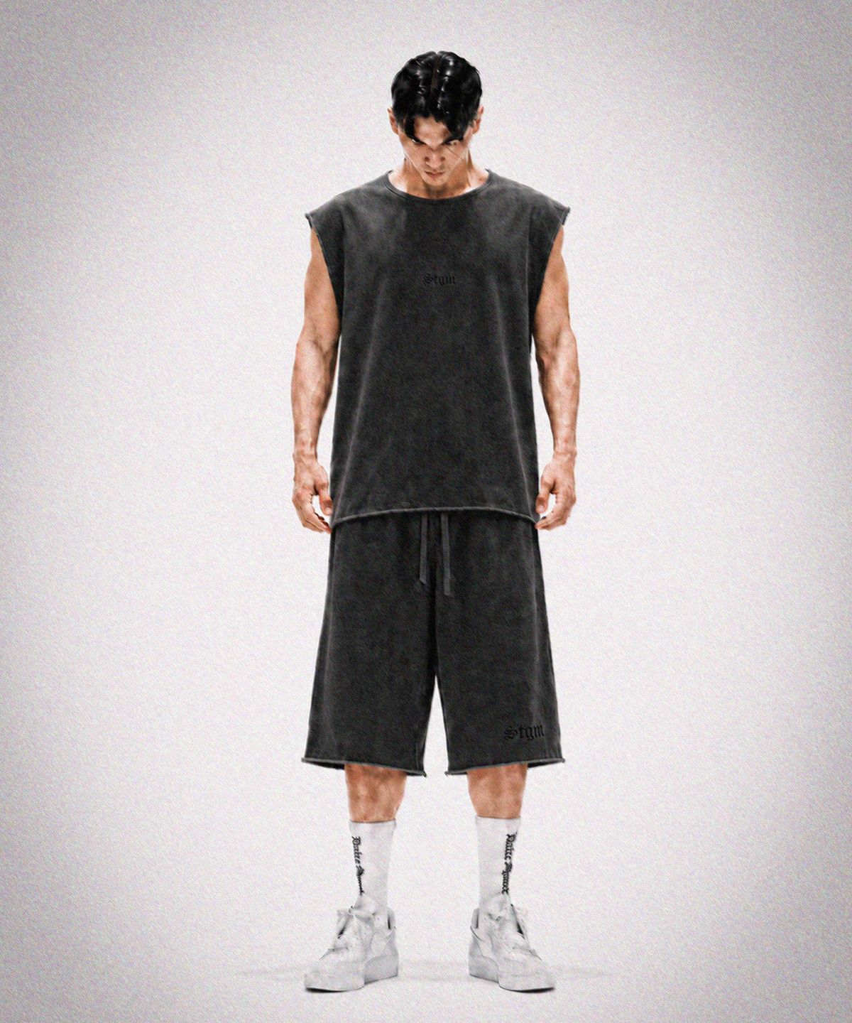 스티그마(STIGMA) RAW-CUT PIGMENT SLEEVELESS CHARCOAL