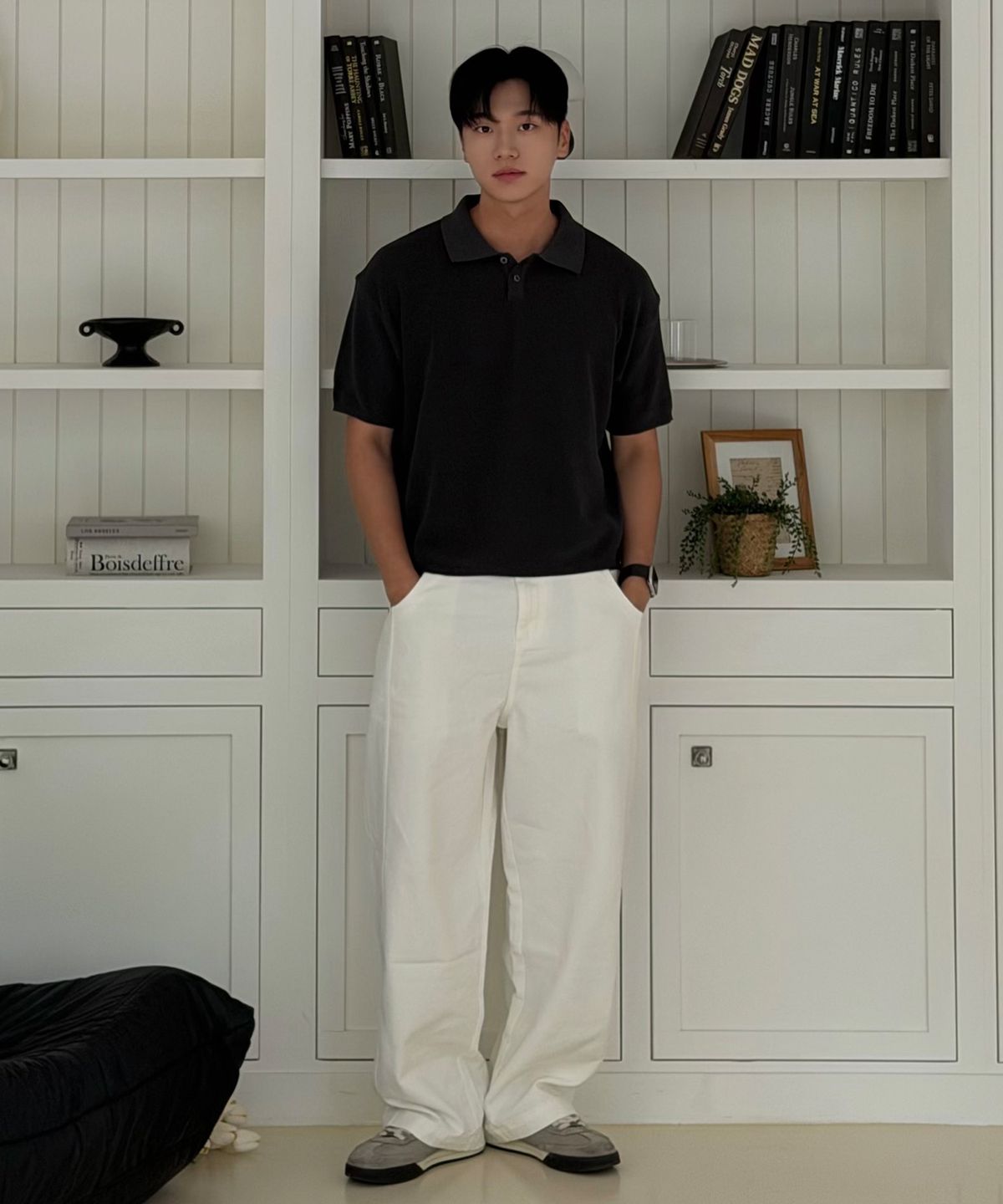 니티드(KNITTED) 아웃스트링 커브드 코튼 벌룬 팬츠 WHITE