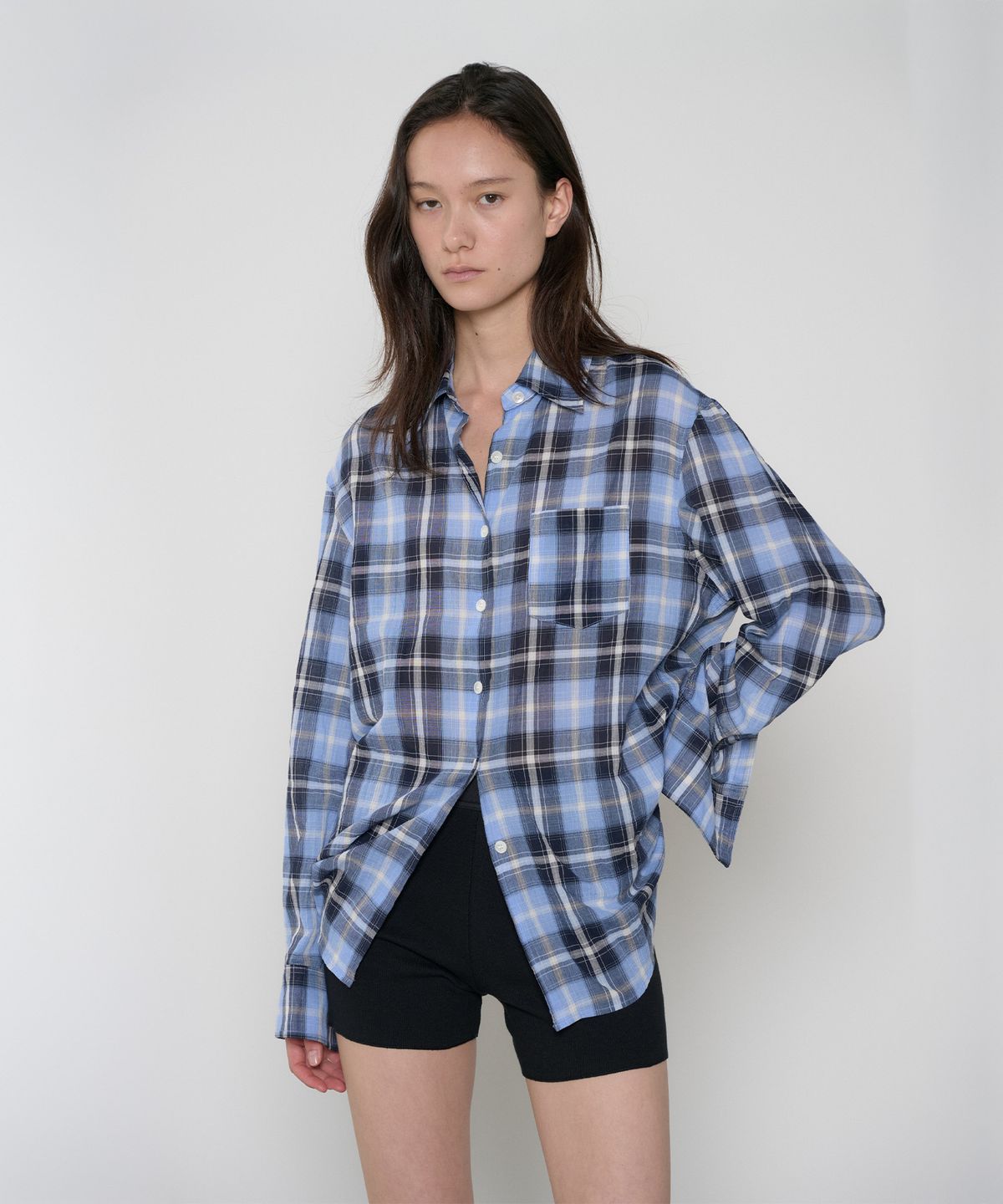 정감 스튜디오(JEONGGAM STUDIOS) Sheer Check Loose Shirt_2 Color