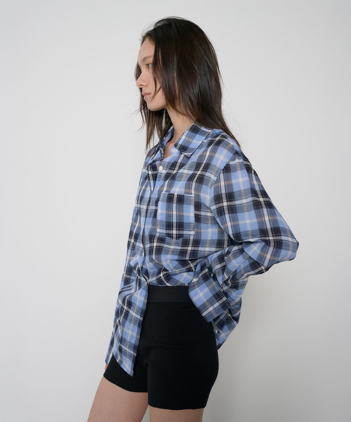 정감 스튜디오(JEONGGAM STUDIOS) Sheer Check Loose Shirt_2 Color