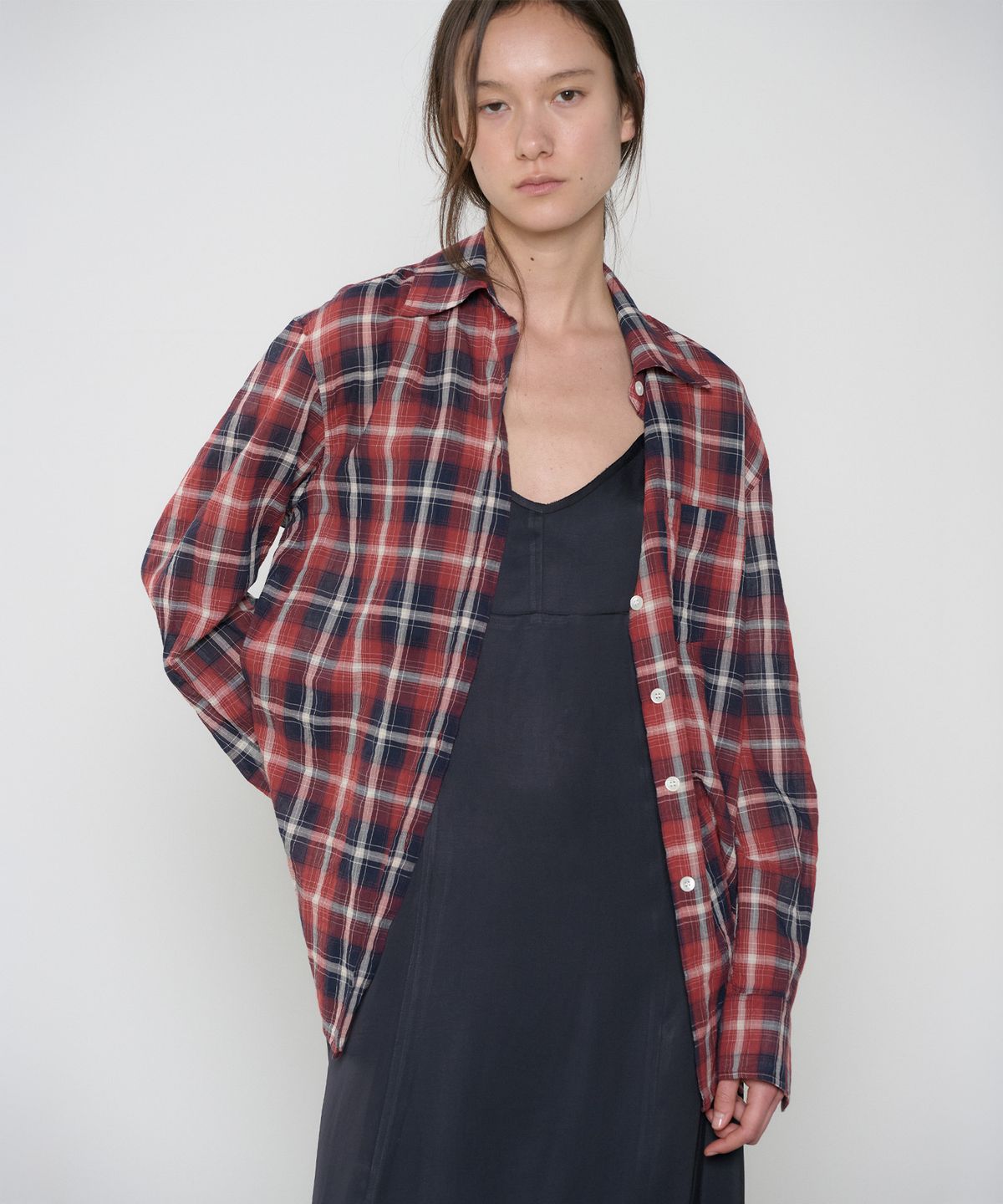 정감 스튜디오(JEONGGAM STUDIOS) Sheer Check Loose Shirt_2 Color