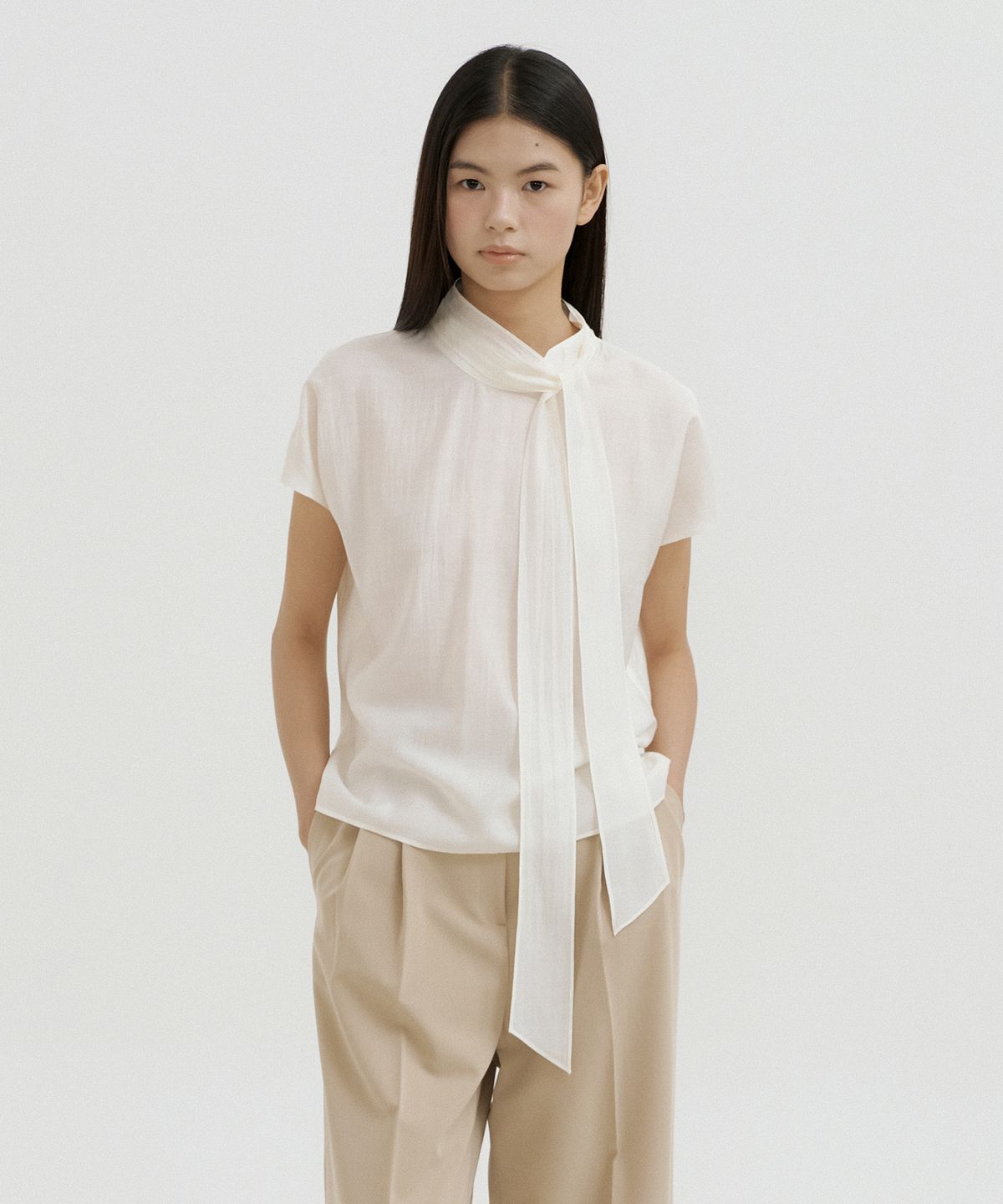 루시르주(LUCIR ZU) Silk Veil Scarf Blouse (ivory)
