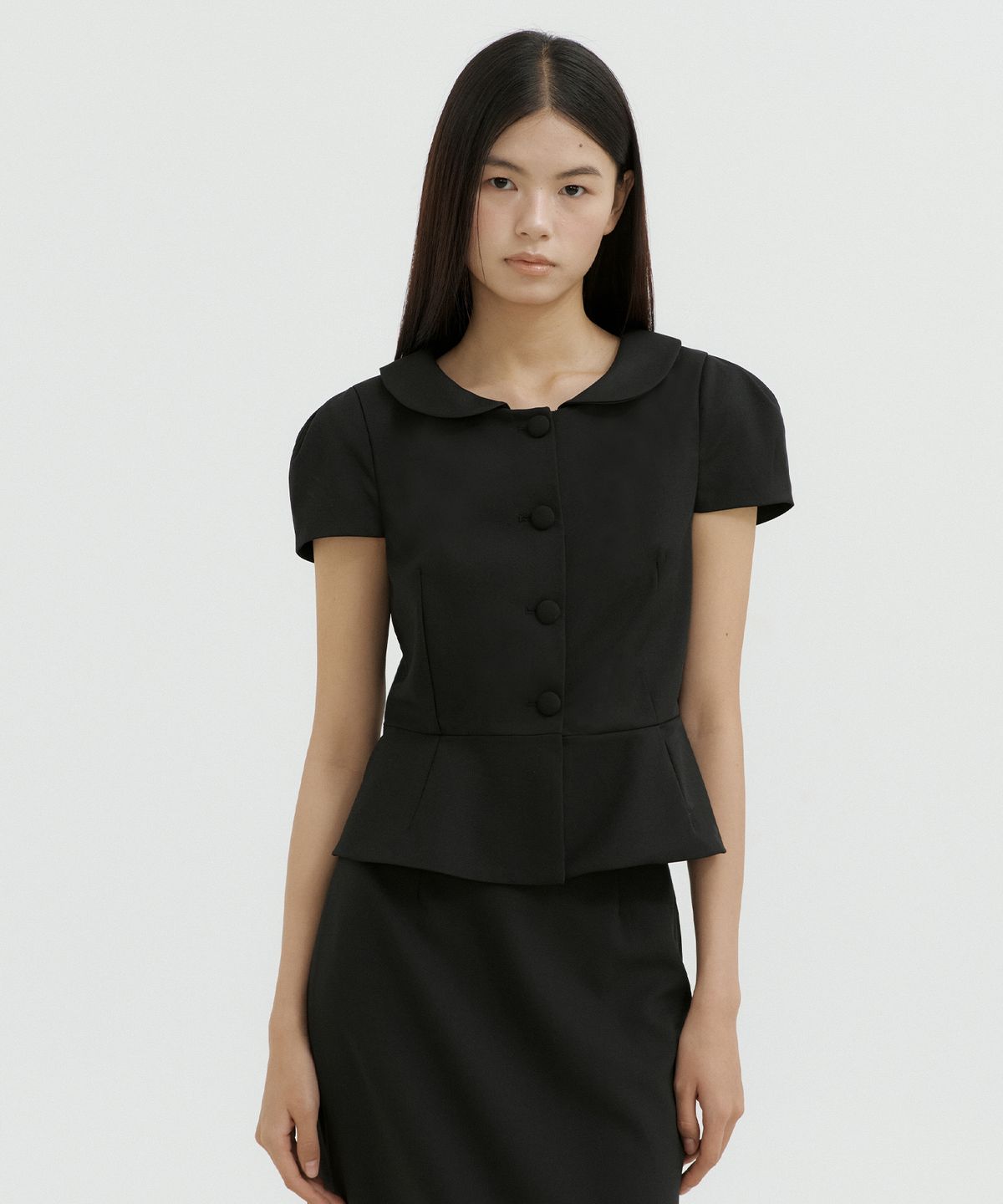 루시르주(LUCIR ZU) Round Collar Flare Jacket (black)