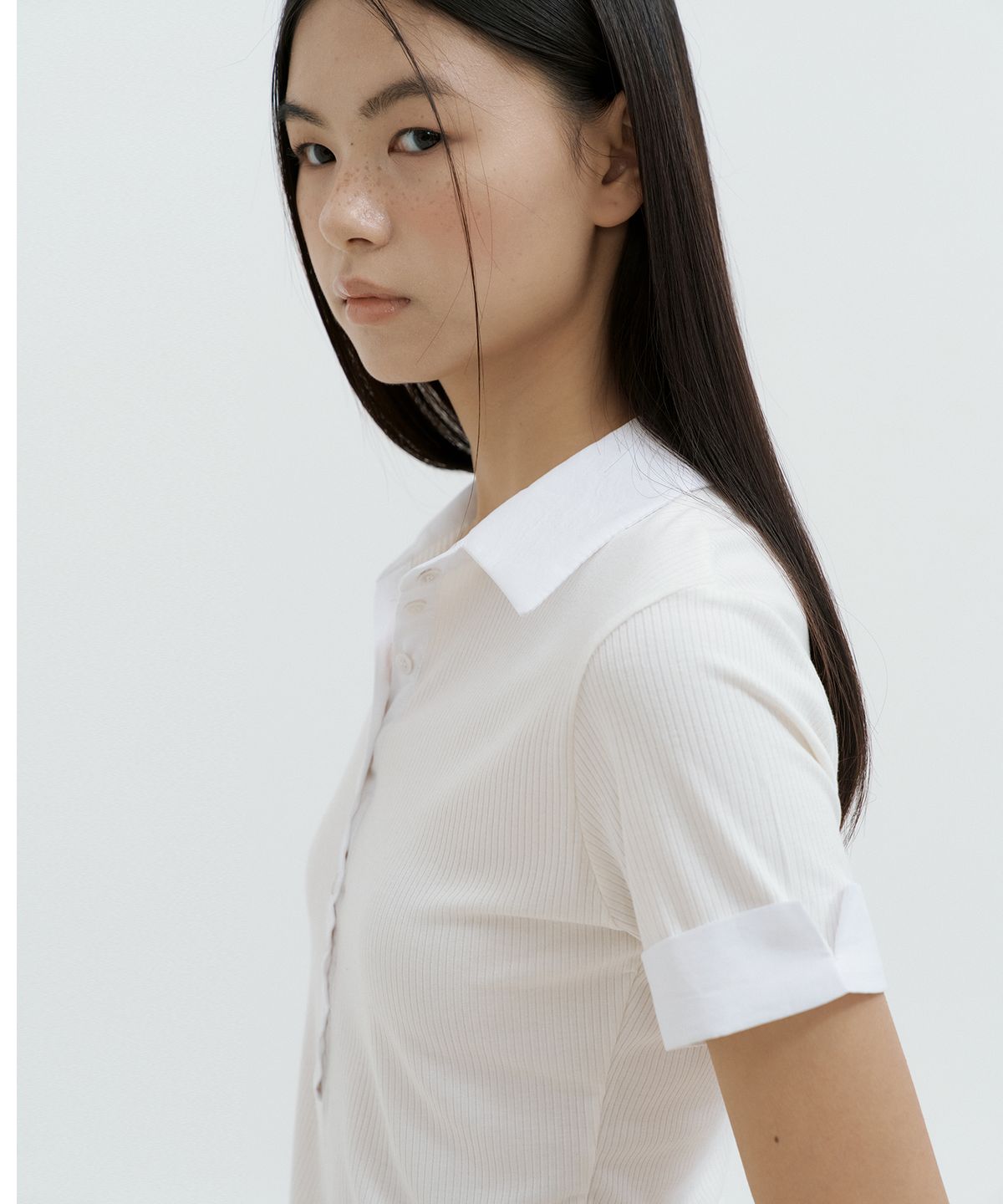 루시르주(LUCIR ZU) Shirt Hybrid Ribbed Top (ivory)