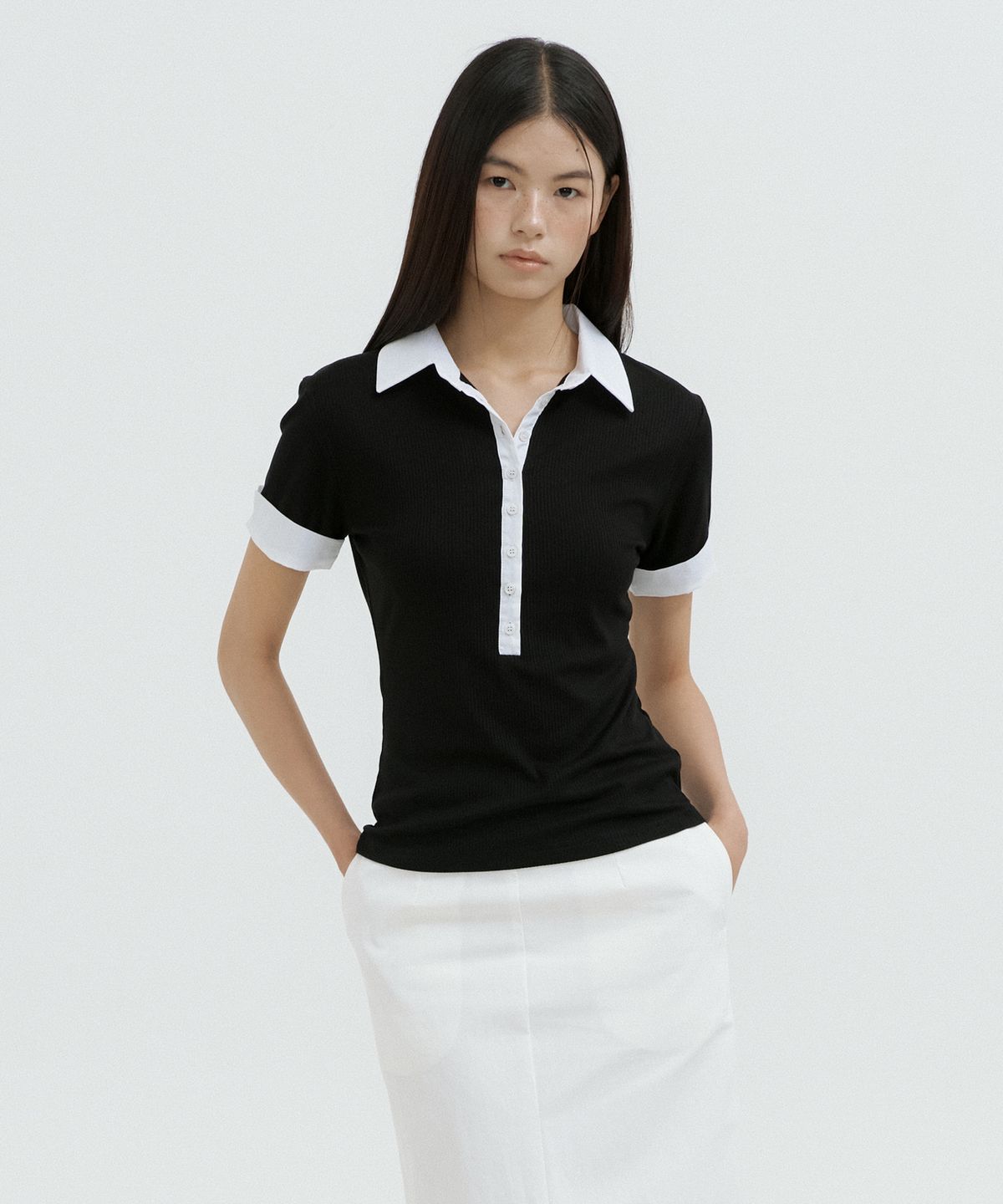 루시르주(LUCIR ZU) Shirt Hybrid Ribbed Top (black)