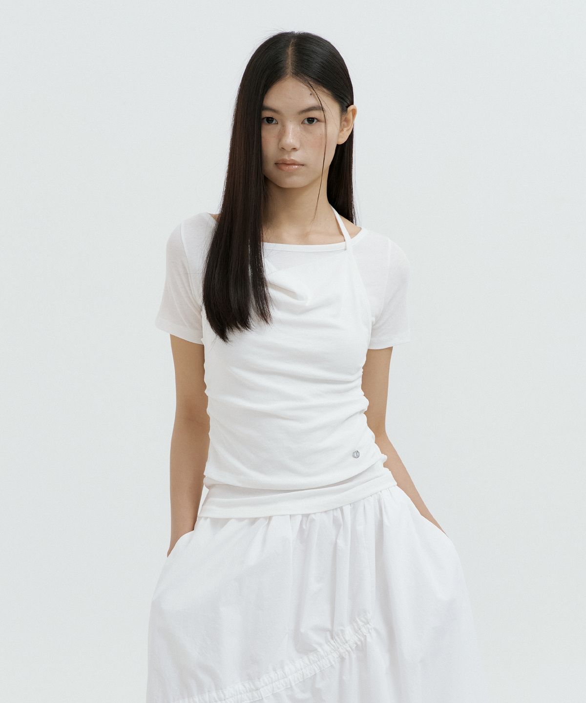 루시르주(LUCIR ZU) Halter Layered Sleeve Top (ivory)
