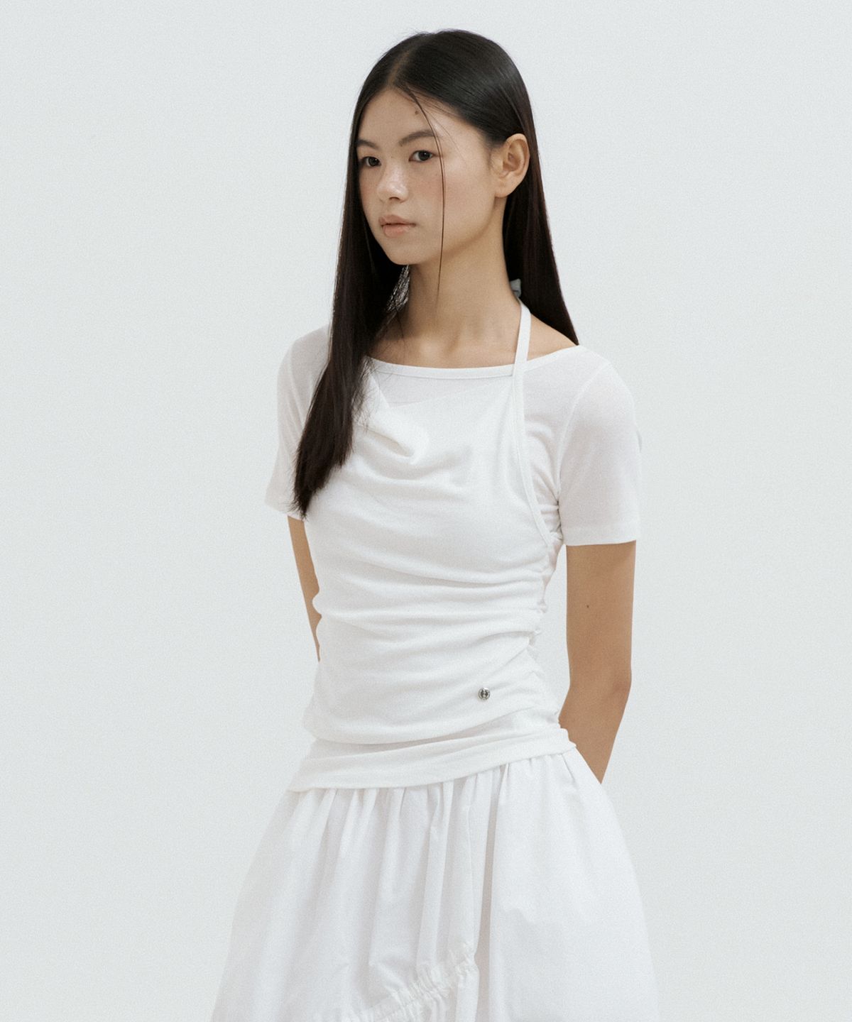 루시르주(LUCIR ZU) Halter Layered Sleeve Top (ivory)