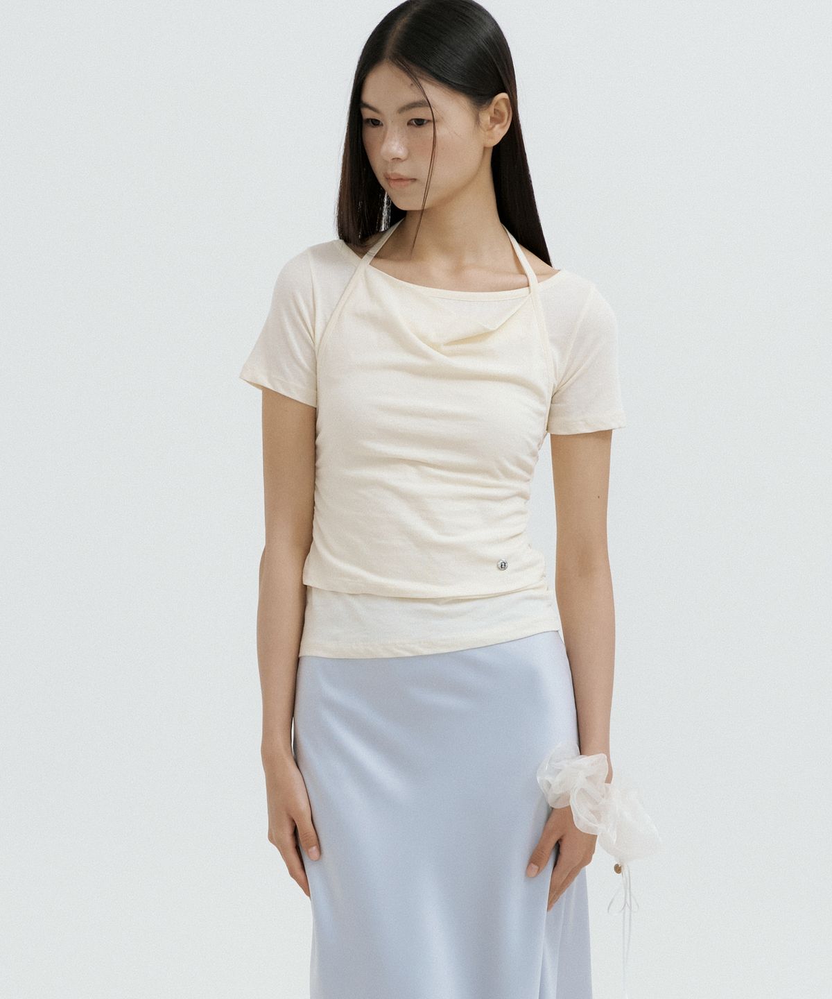 루시르주(LUCIR ZU) Halter Layered Sleeve Top (cream)
