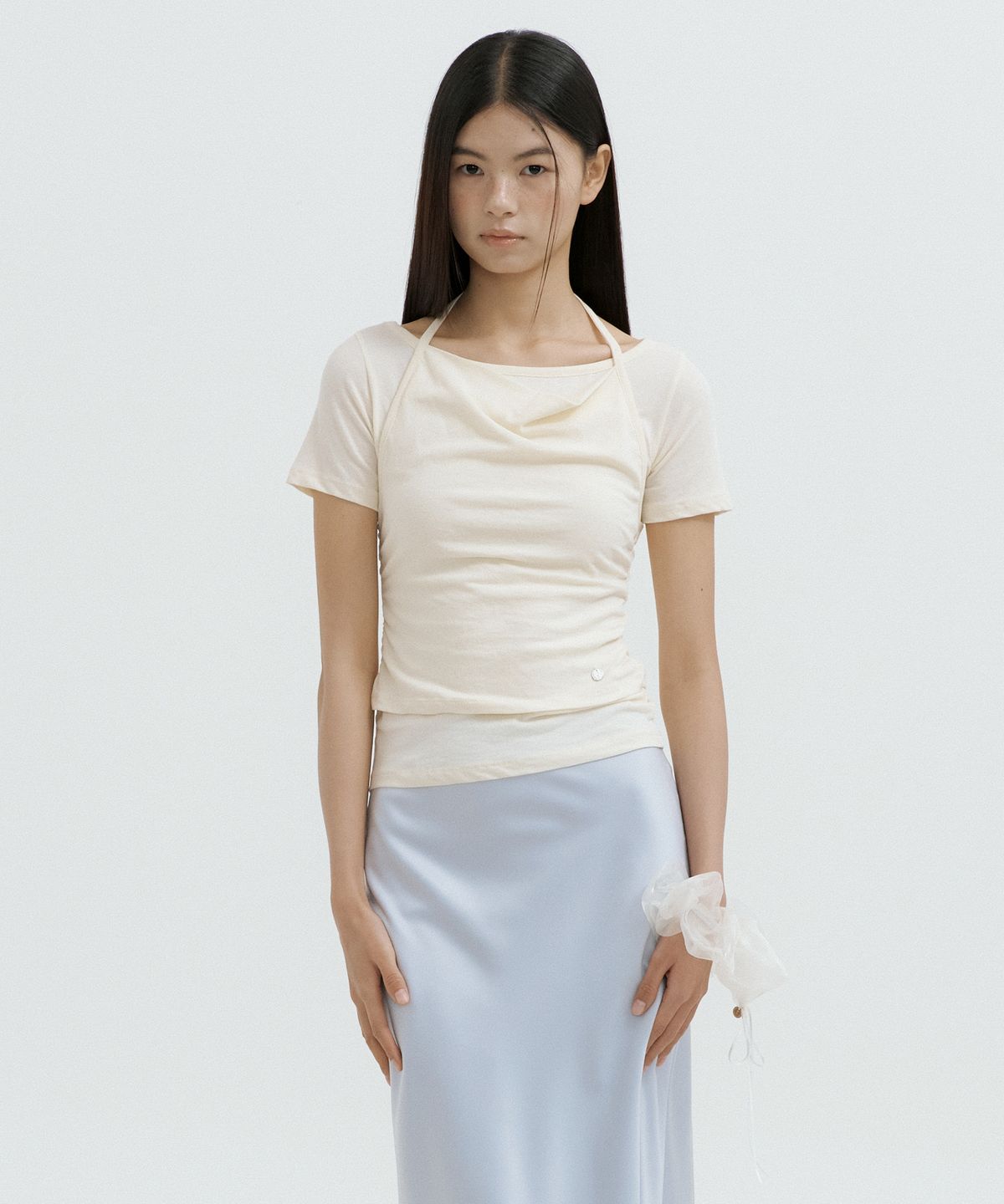루시르주(LUCIR ZU) Halter Layered Sleeve Top (cream)