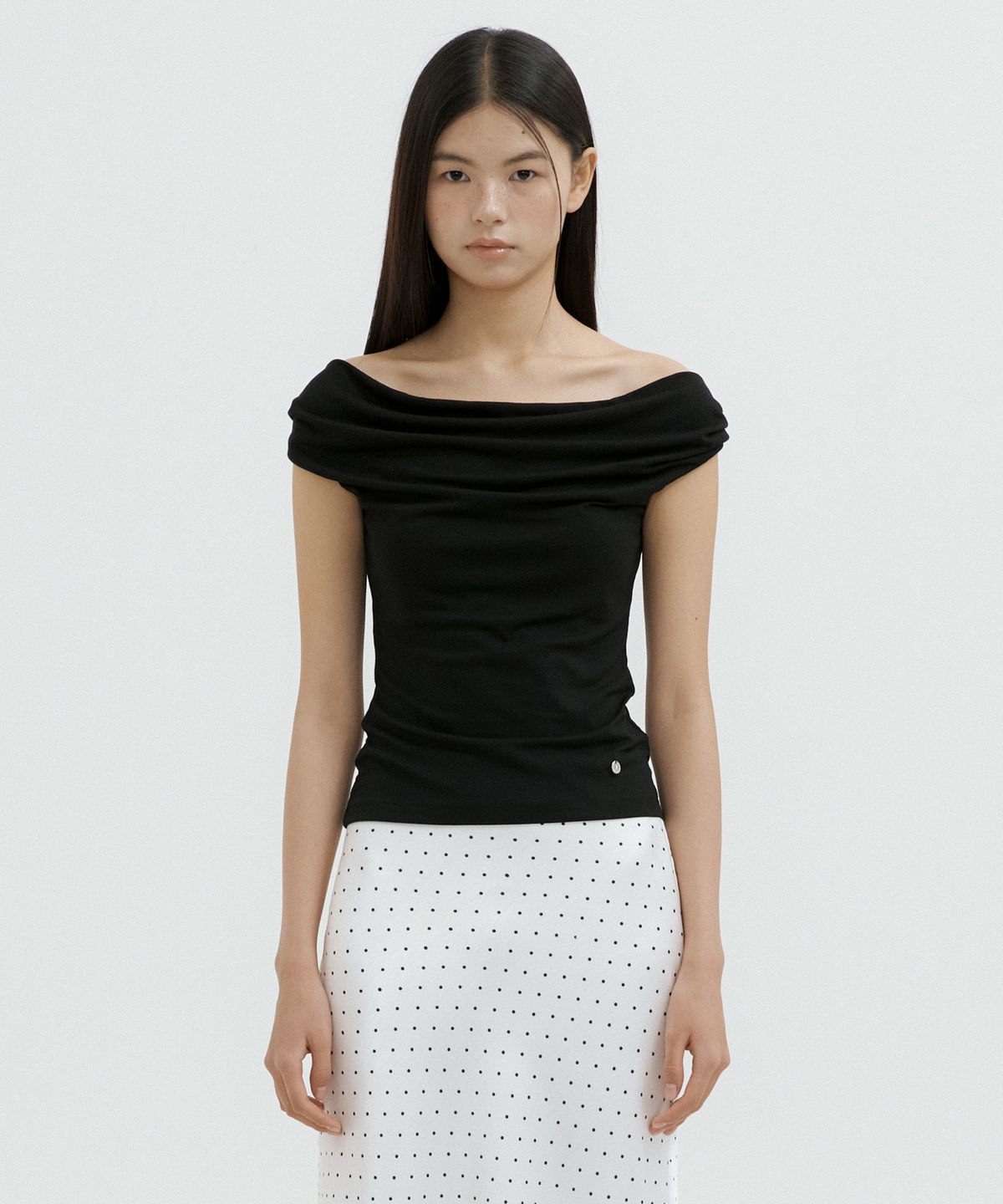루시르주(LUCIR ZU) Convertible Drape Off-Shoulder Top (black)