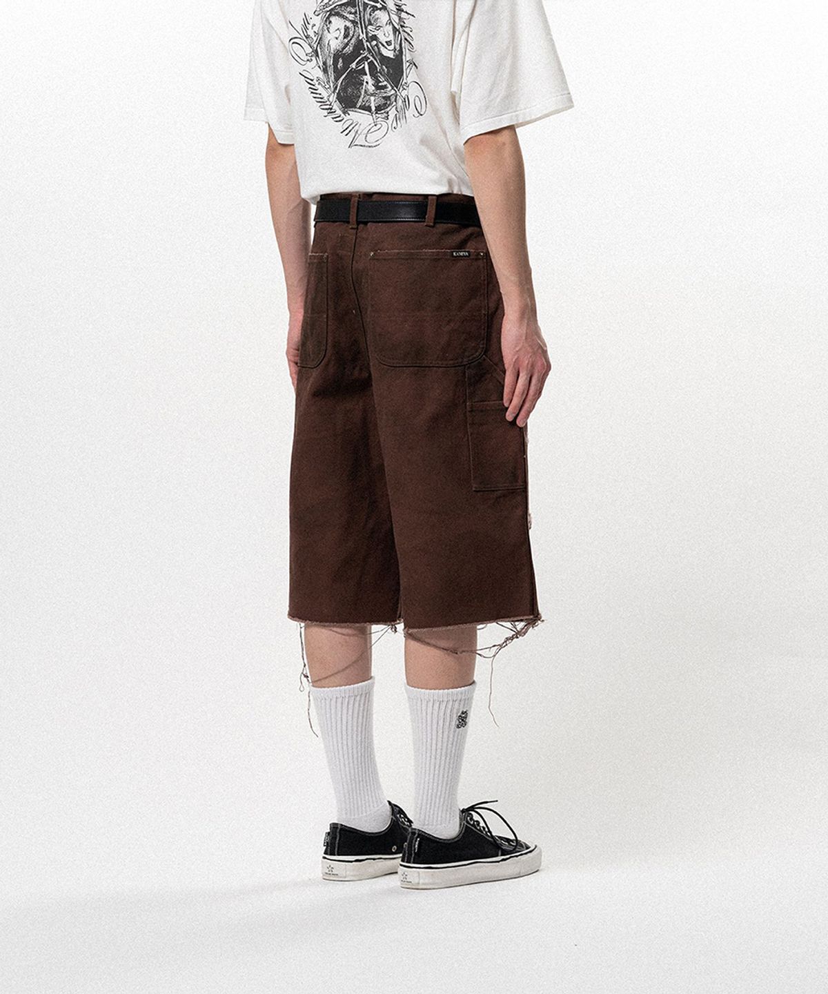 카미야(KAMIYA) BORO Duck Painter Bermuda Pants - BROWN