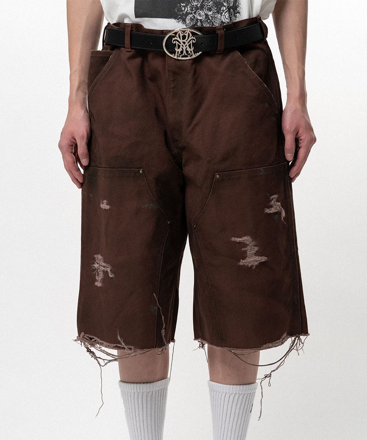 카미야(KAMIYA) BORO Duck Painter Bermuda Pants - BROWN