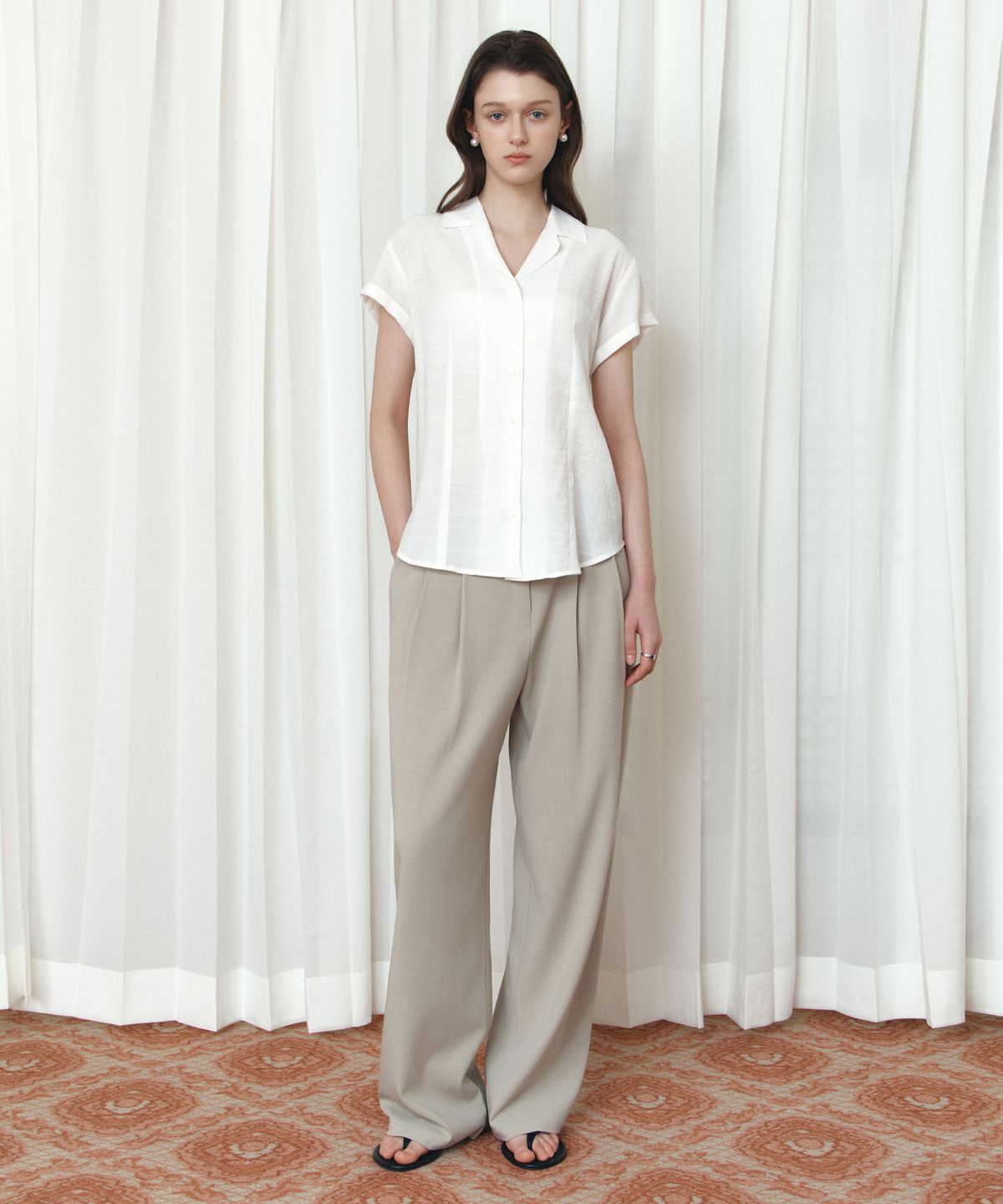 시야쥬(SIYAZU) SIPT7205 브리즈 와이드 슬랙스_Khaki beige