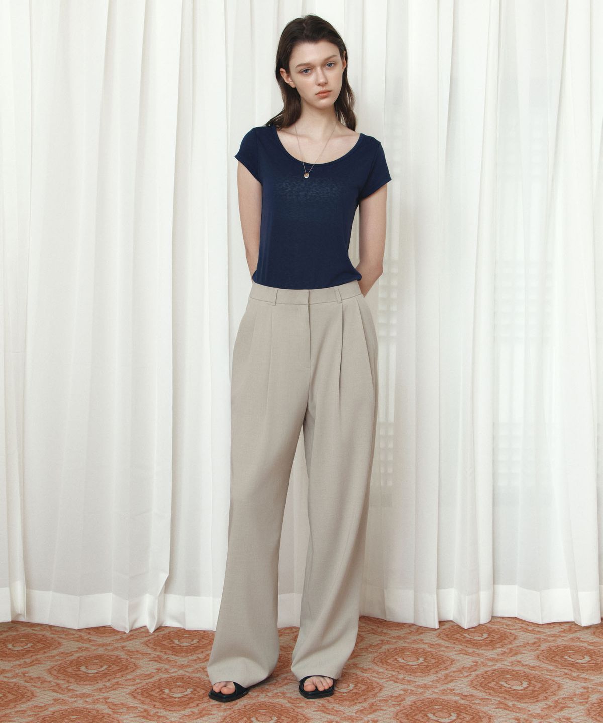 시야쥬(SIYAZU) SIPT7205 브리즈 와이드 슬랙스_Khaki beige