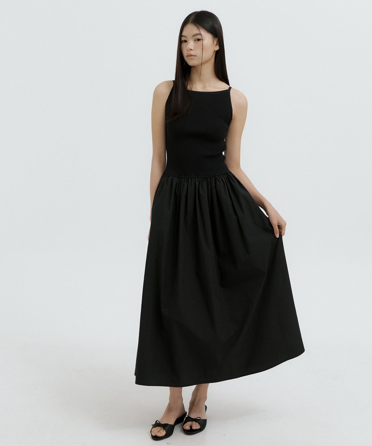 루시르주(LUCIR ZU) Boatneck Knit Balloon Dress (black)