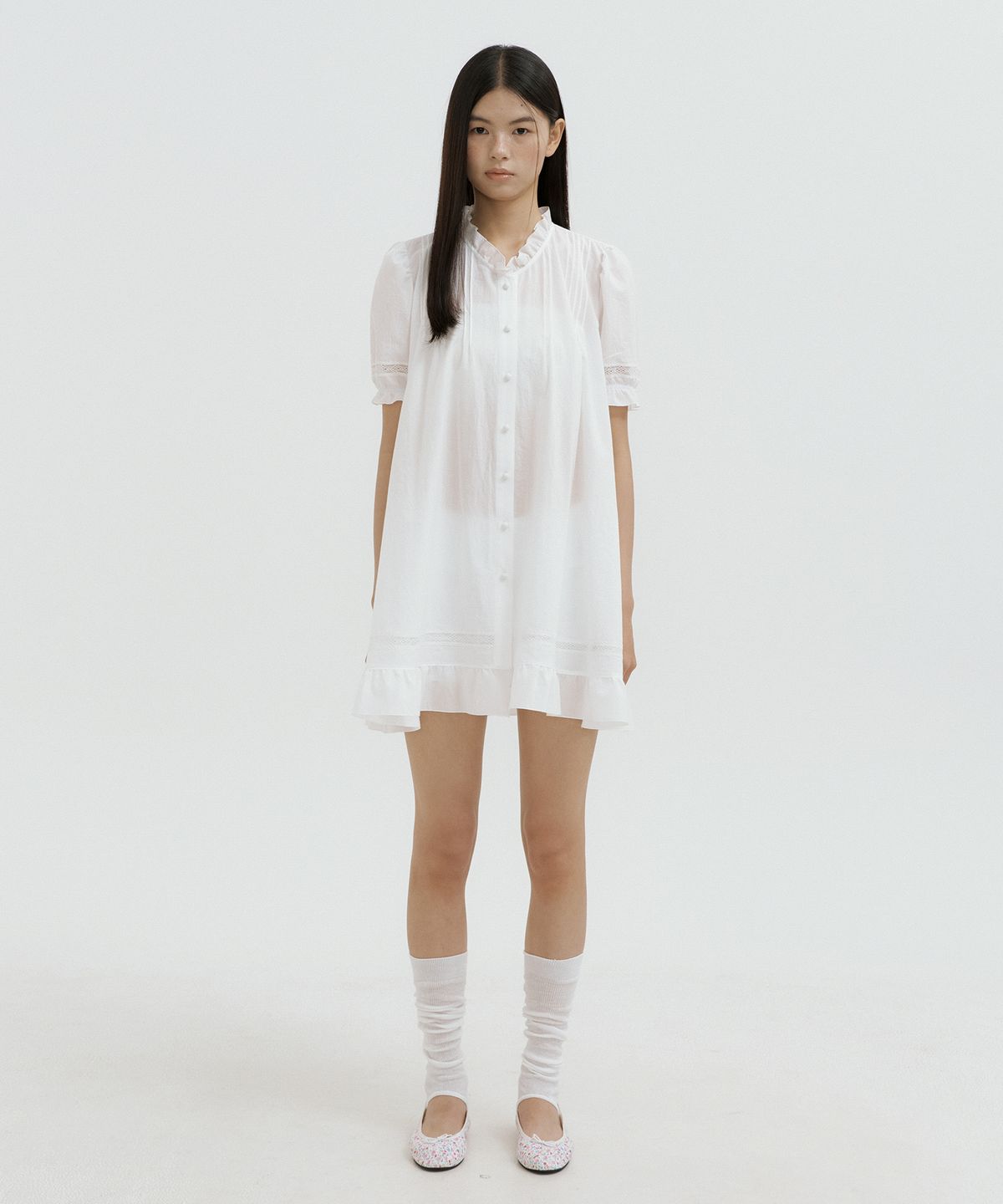 루시르주(LUCIR ZU) Cotton Lace Frill Mini Dress (ivory)