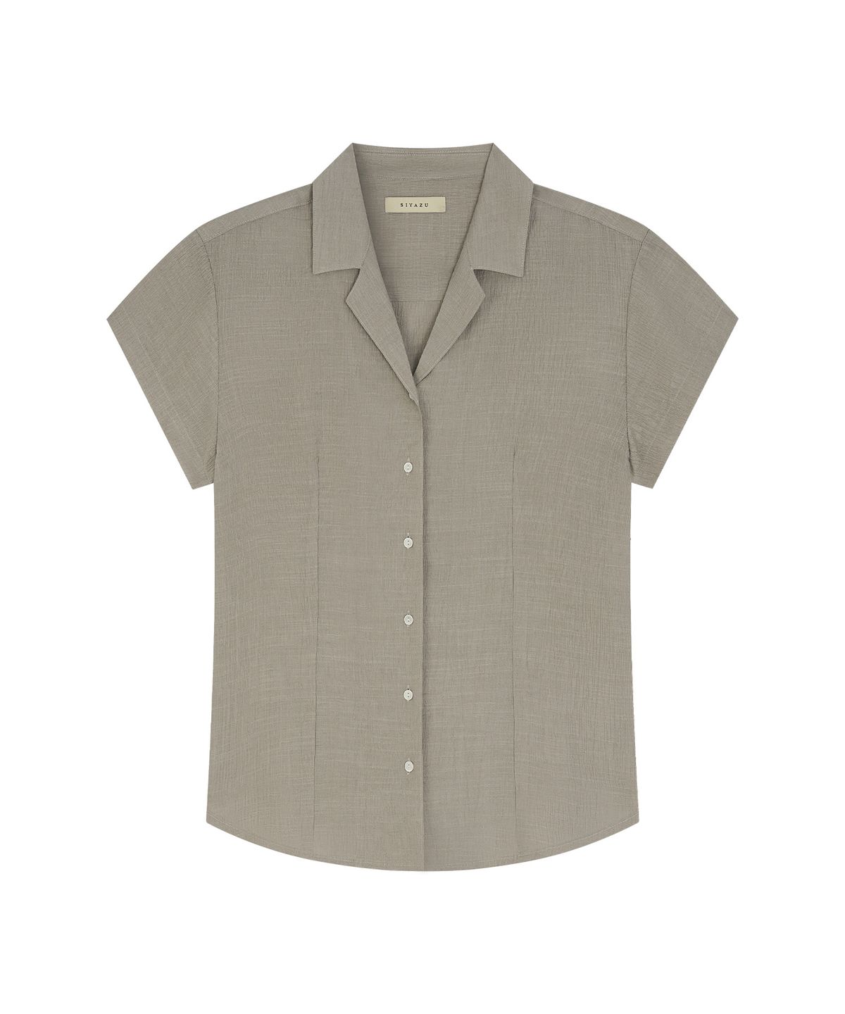 시야쥬(SIYAZU) SITP5292 오픈 카라 레트로 반팔 셔츠_Olive gray